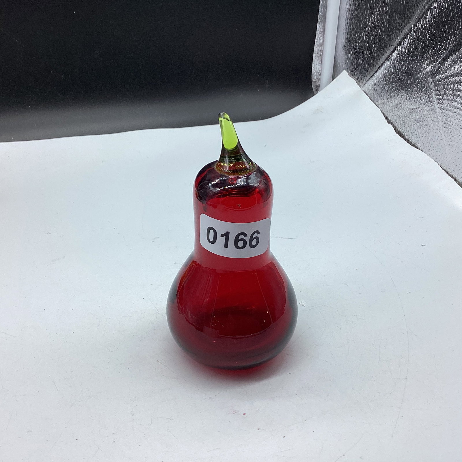 ART GLASS PEAR PAPER WEIGHT: 5" TALL GOOD SHAPE