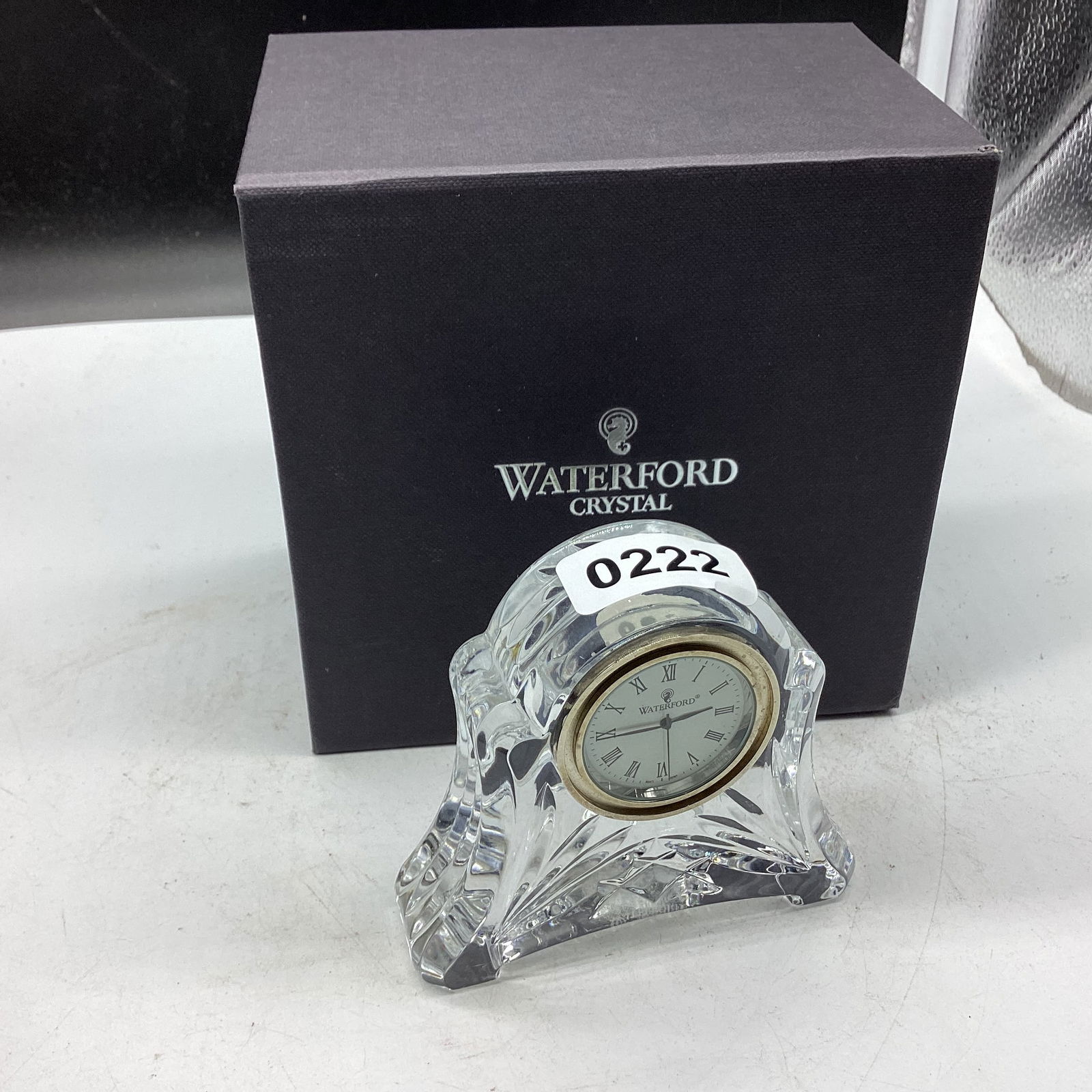 ABBY WATERFORD CRYSTAL CLOCK IN ORIGNIAL BOX: GOOD SHAPE