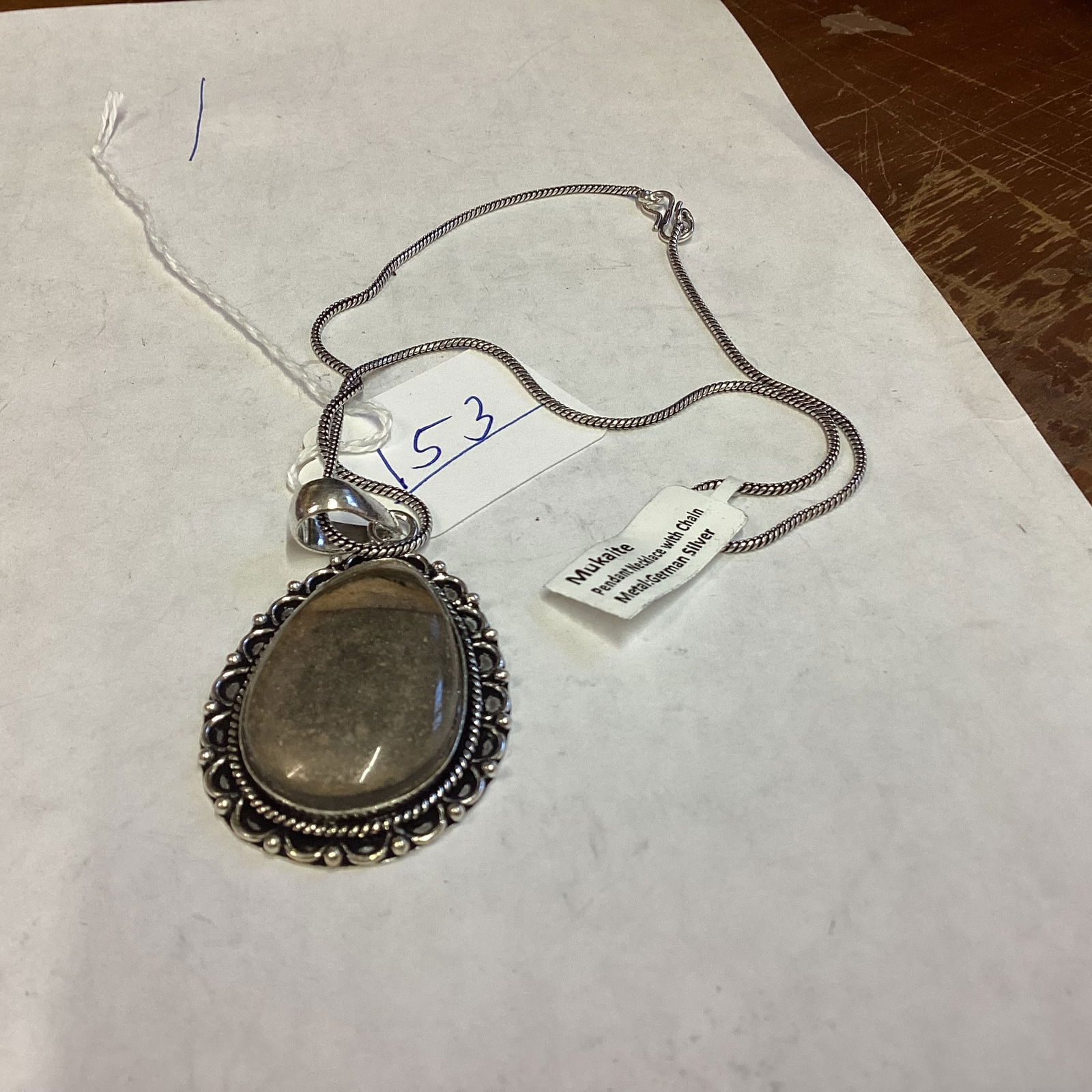 GERMAN SILVER PENDANT NECKLACE MUKAITE STONE: GOOD SHAPE
