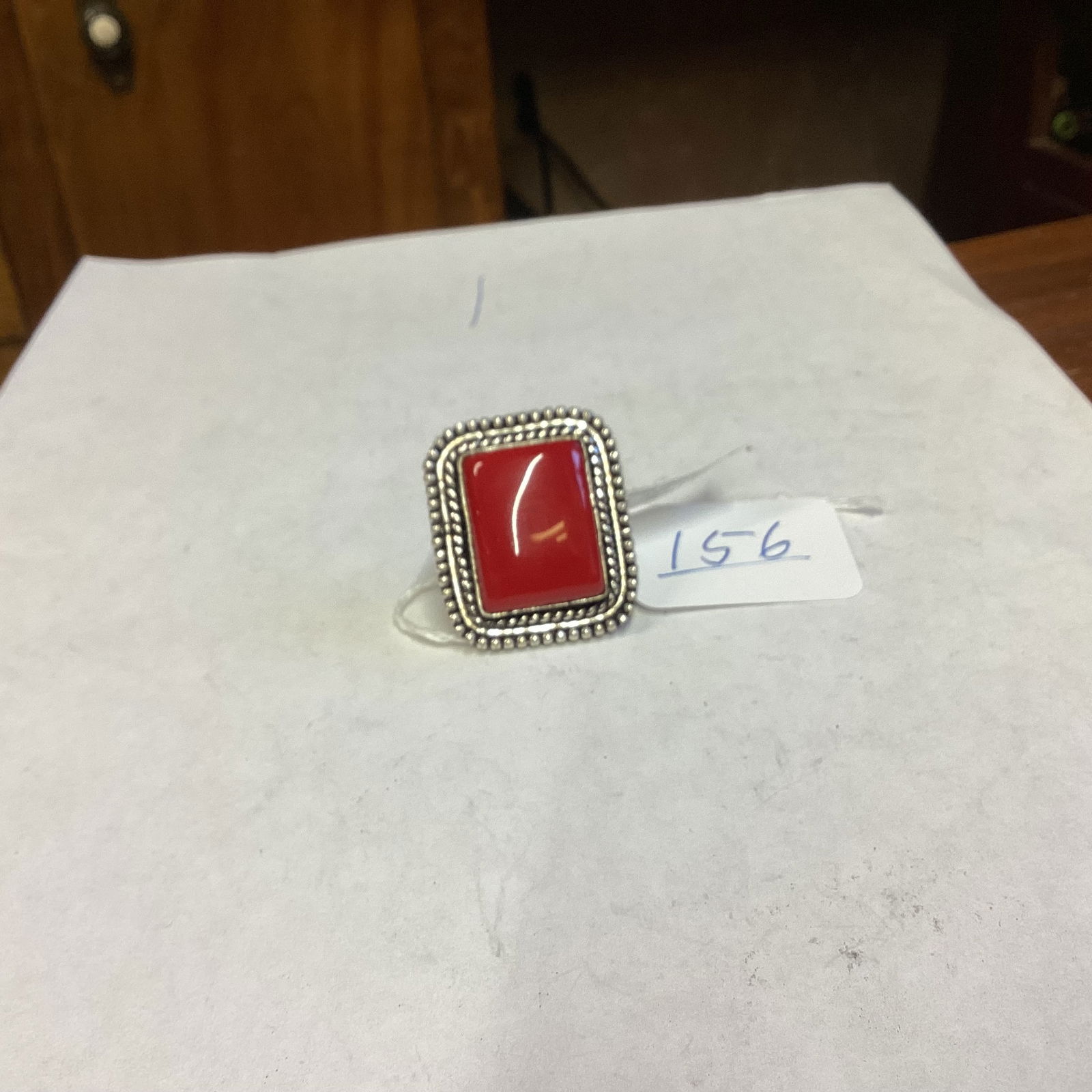 GERMAN SILVER RING RED CIRAL  SIZE 7 (1 of 2)