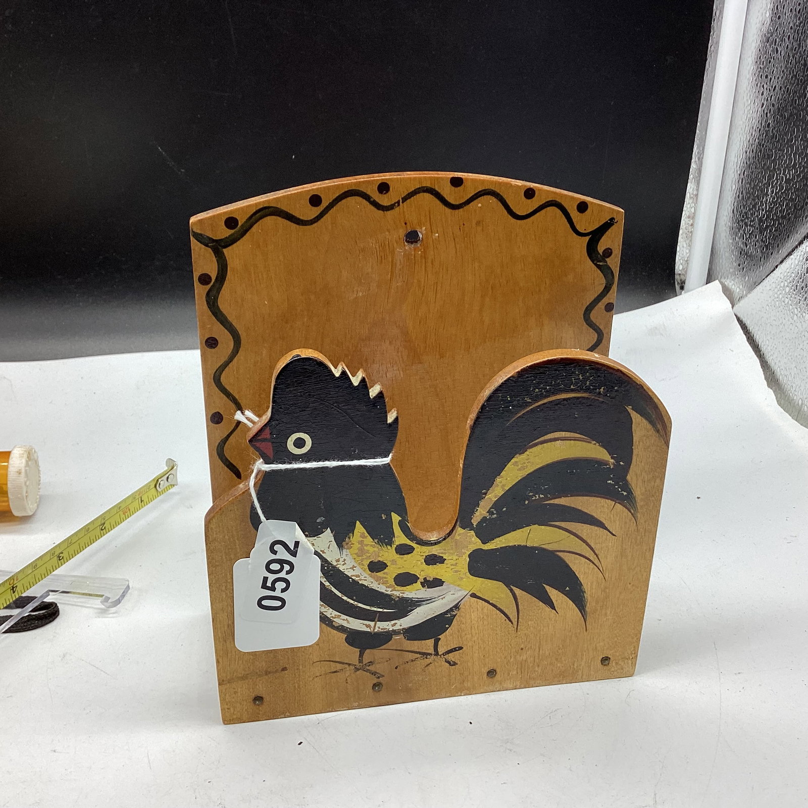 WOODEN NAPKIN HOLDER: WOODPECKER WOOD WORKS 6 X 7 GOOD SHAPE