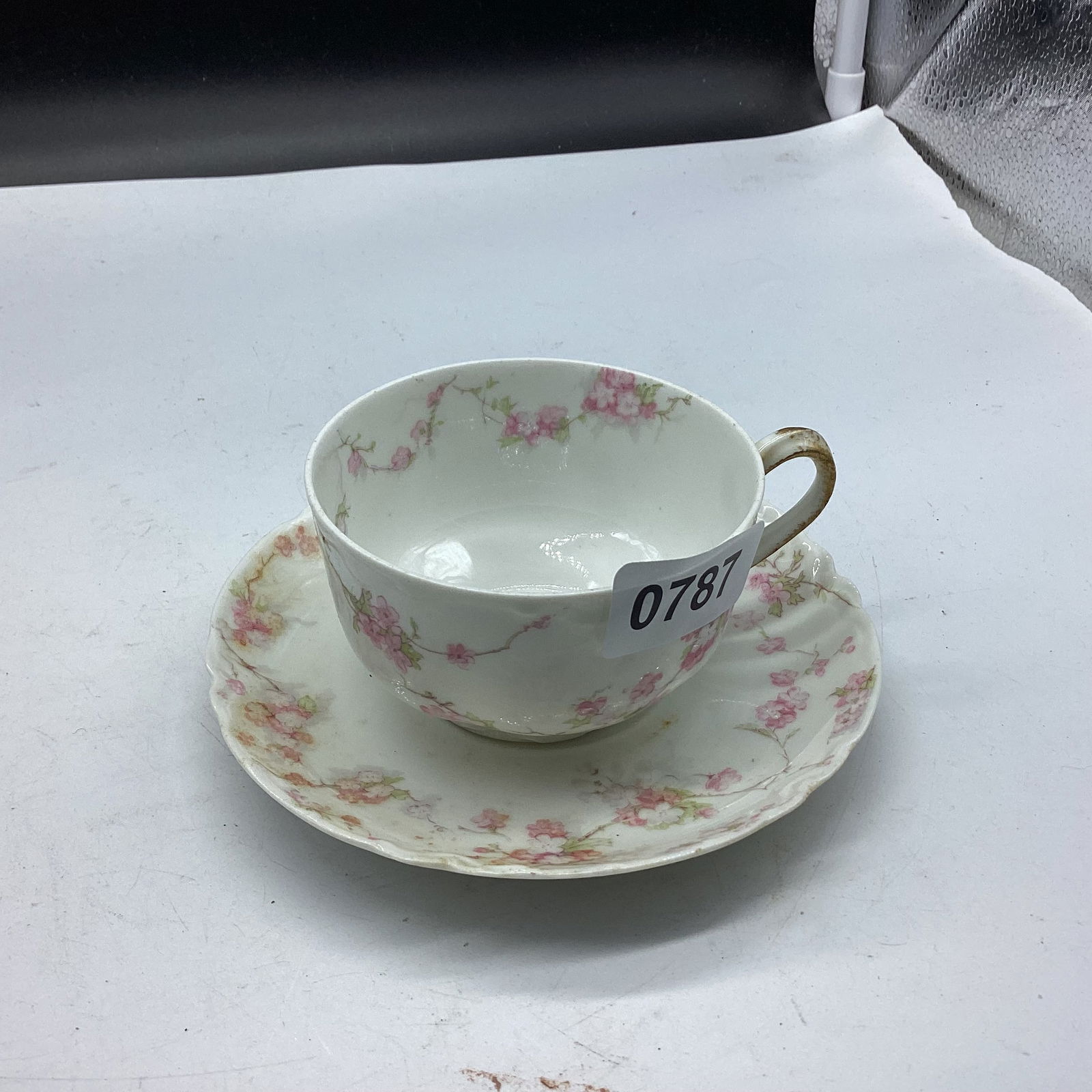 HAND PAINTED PORCELIAN CUP & SAUCER HAVILAND LIMOGE: GOOD SHAPE