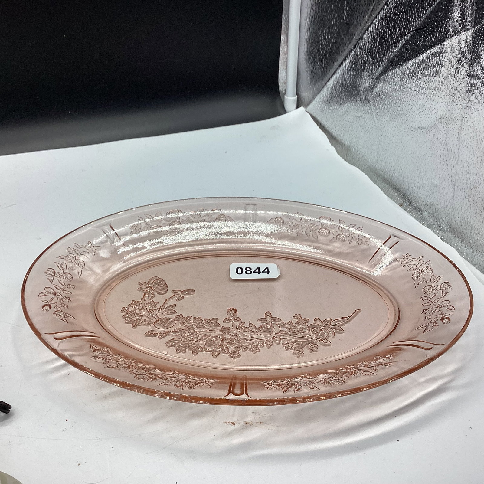 DEPRESSION CABBAGE ROSE OVAL PLATTER: 9 X 12 1/2 GOOD SHAPE