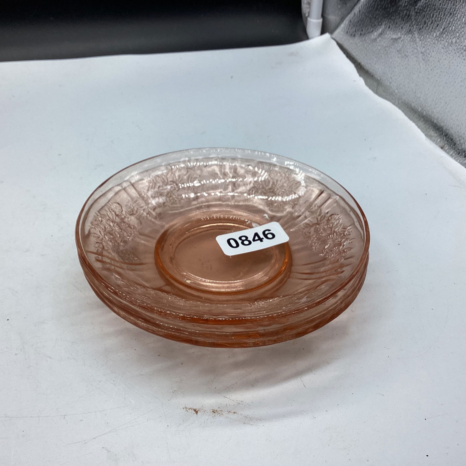 3 DEPRESSION CABBAGE ROSE SAUCERS (1 of 1)