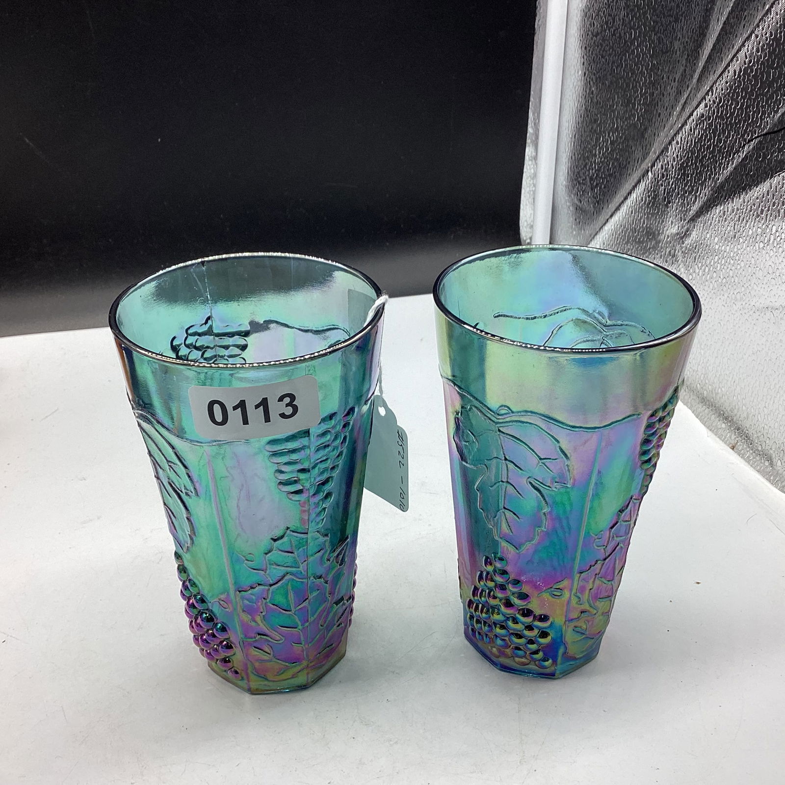 2 1970'S GRAPE & CABLE CARNIVAL FLAT TUMBLERS: 6" T GOOD SHAPE