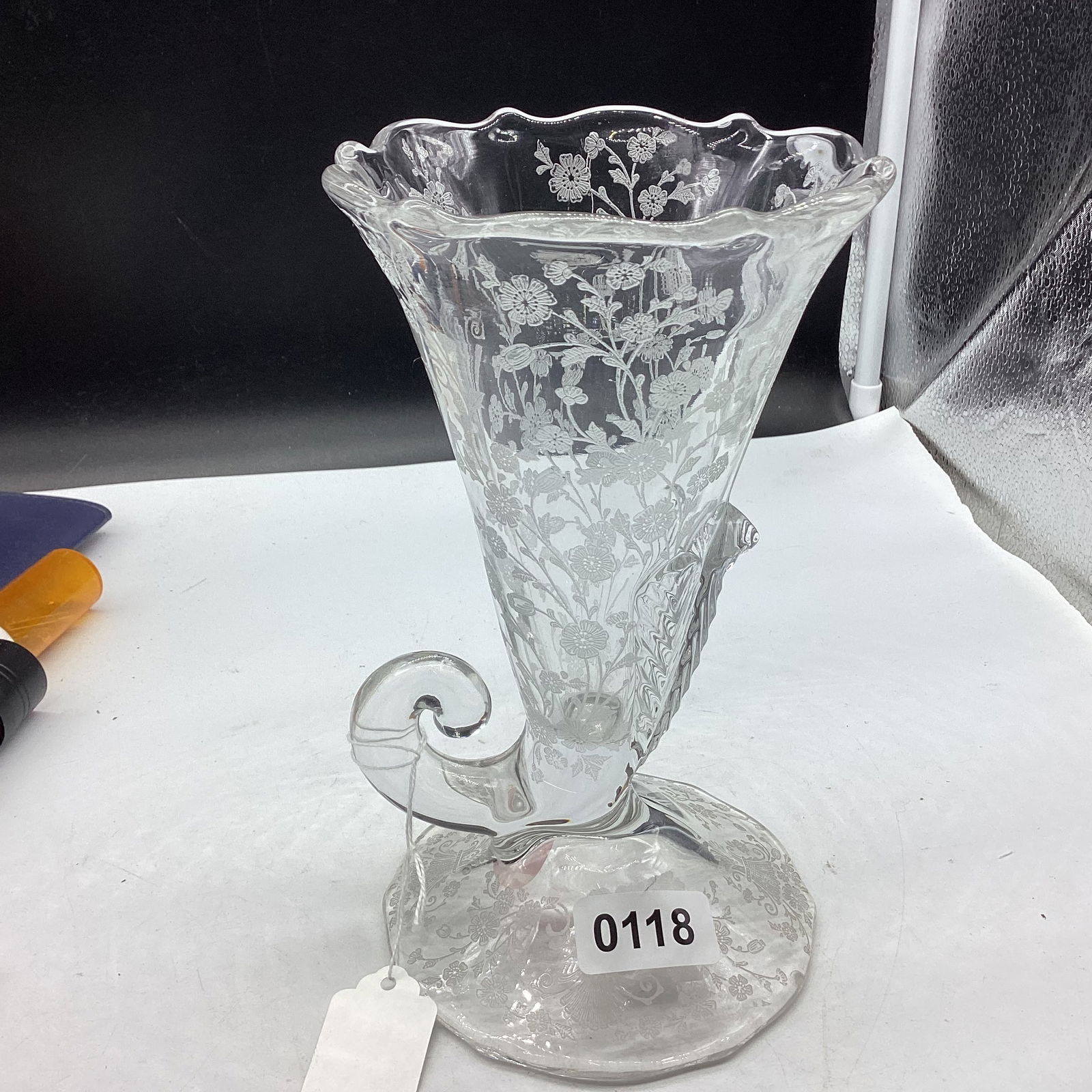 DUNCAN & MILLER FIRST LOVE VASE: 8 1/2" TALL GOOD SHAPE