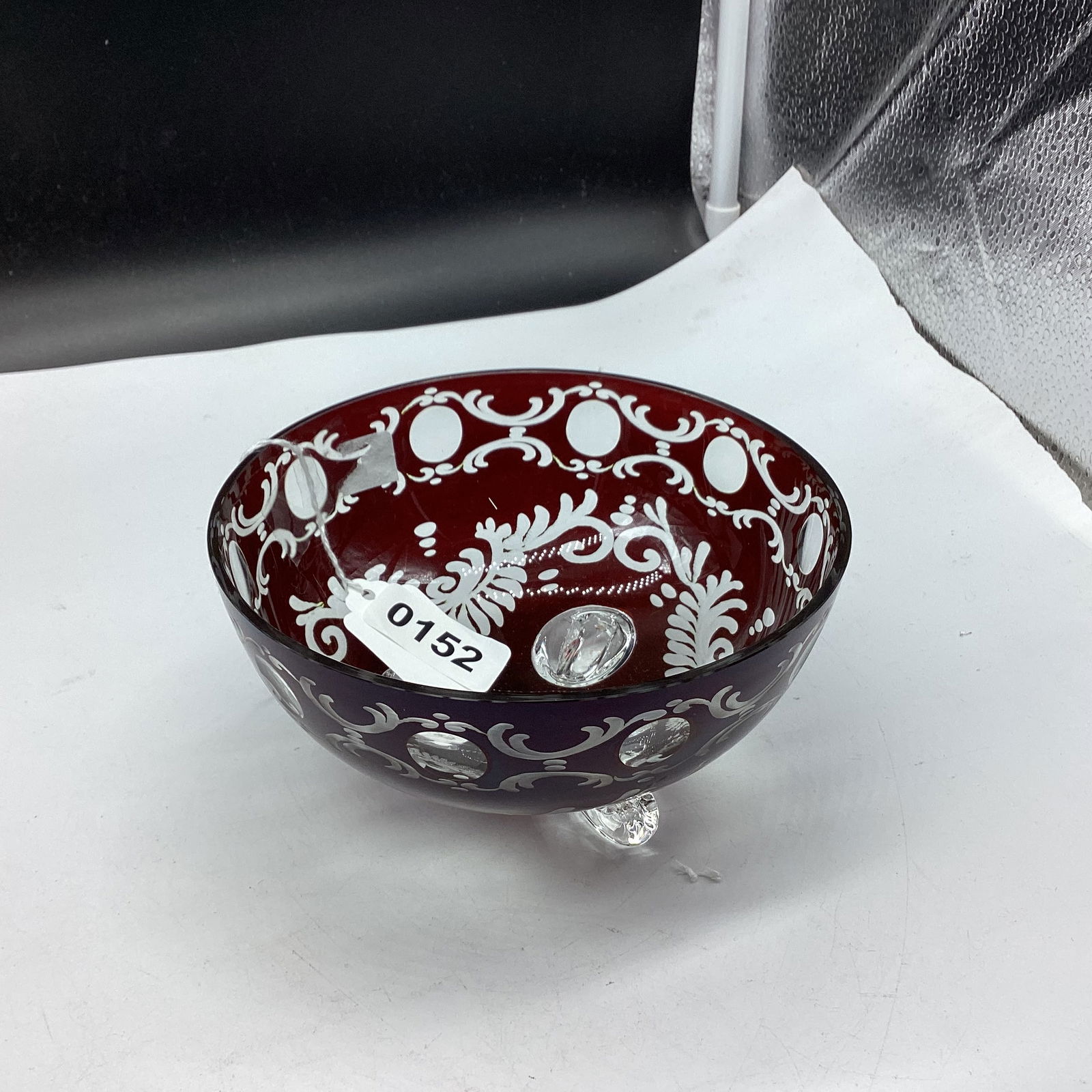 RED CUT TO CLEAR BOHEMAN FOOTED BOWL (1 of 1)
