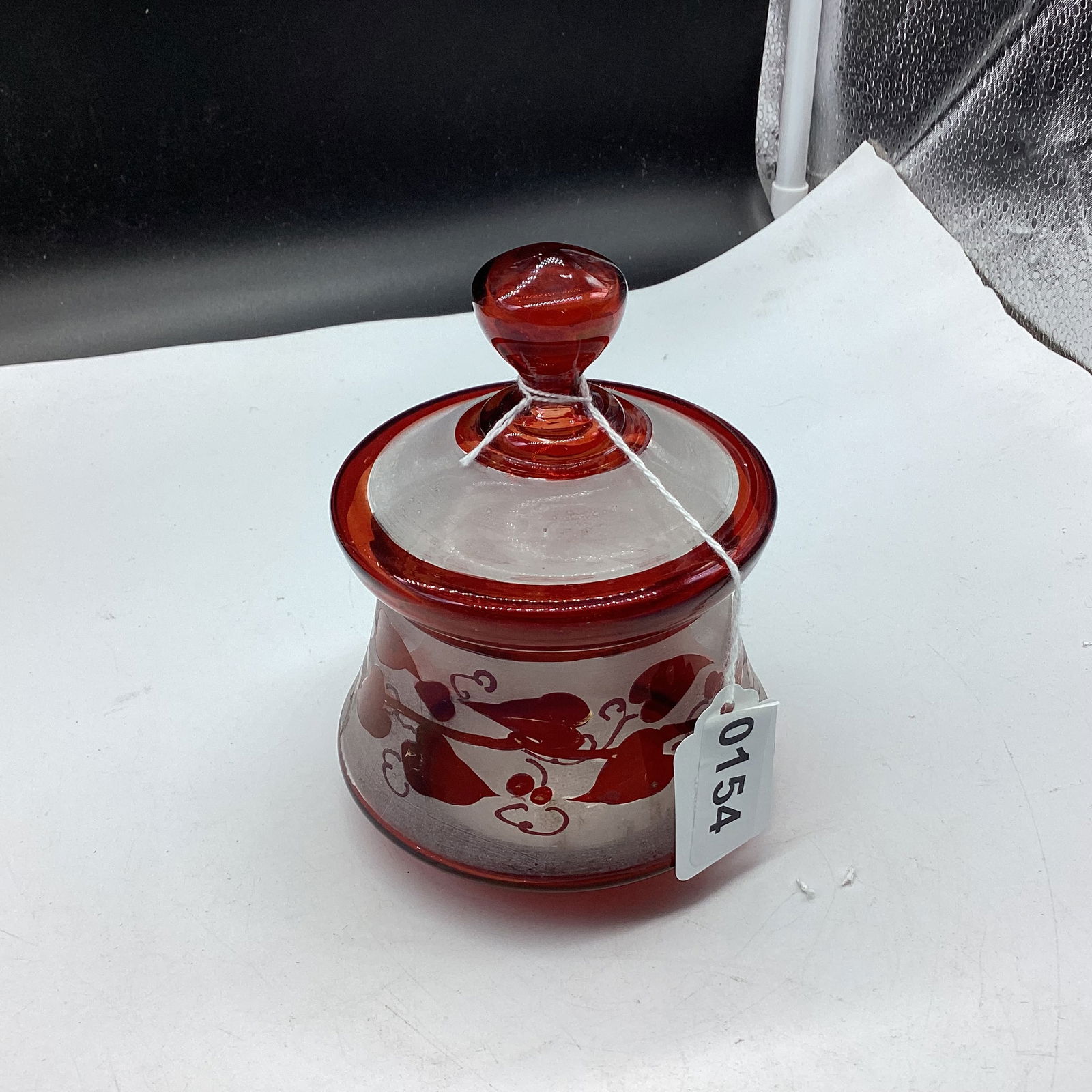 RED CUT TO CLEAR BOHEMAN POWDER JAR & COVER (1 of 1)