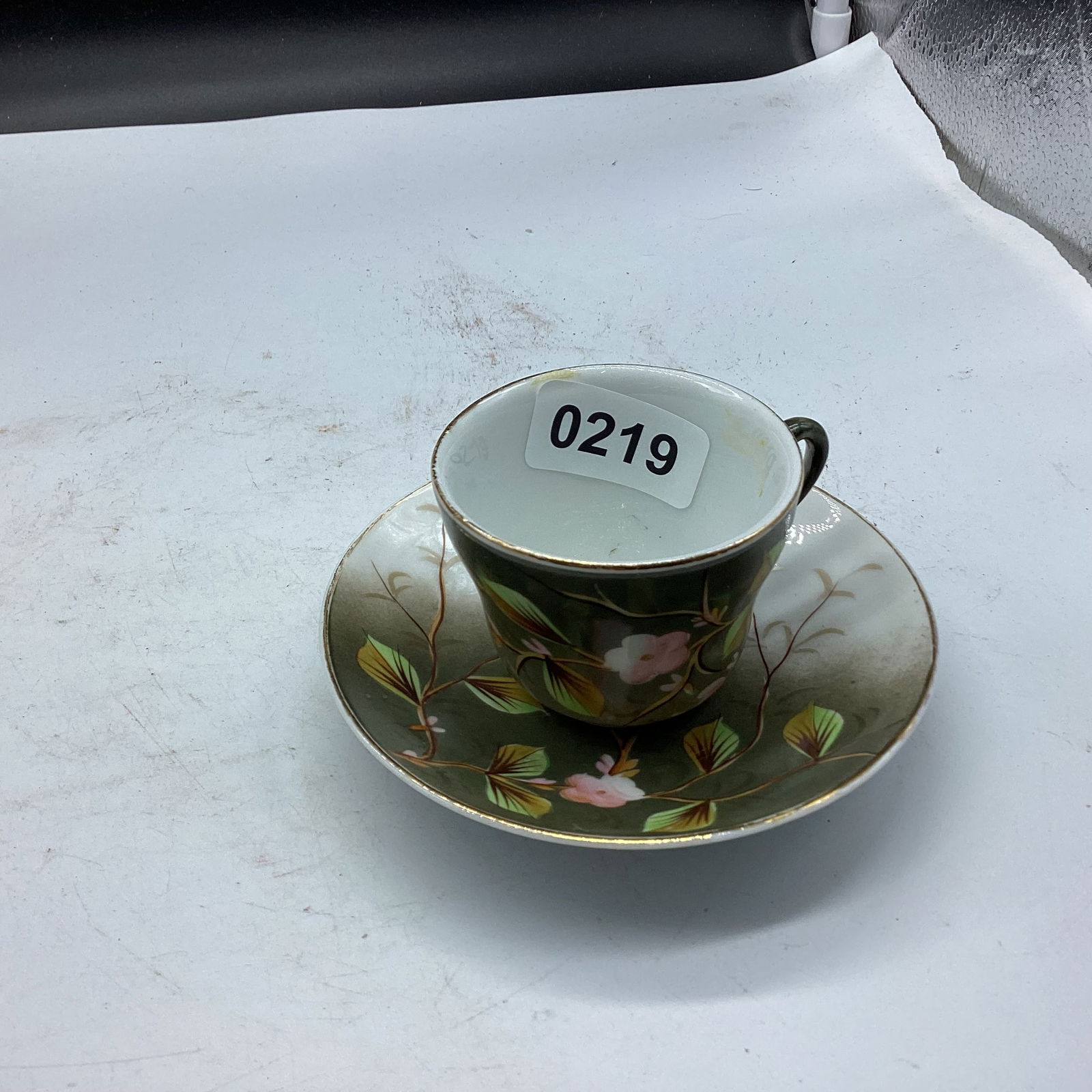 HAND PAINTED DEMITASSIE CUP & SAUCER: GOOD SHAPE
