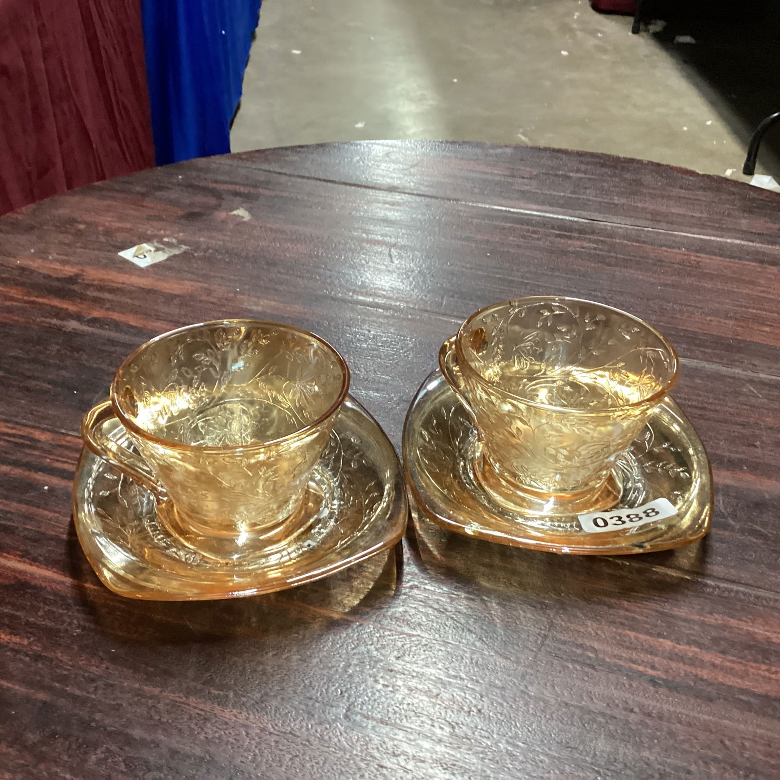 2 DEPRESSION FLORAGOLD CUP & SAUCERS: GOOD SHAPE