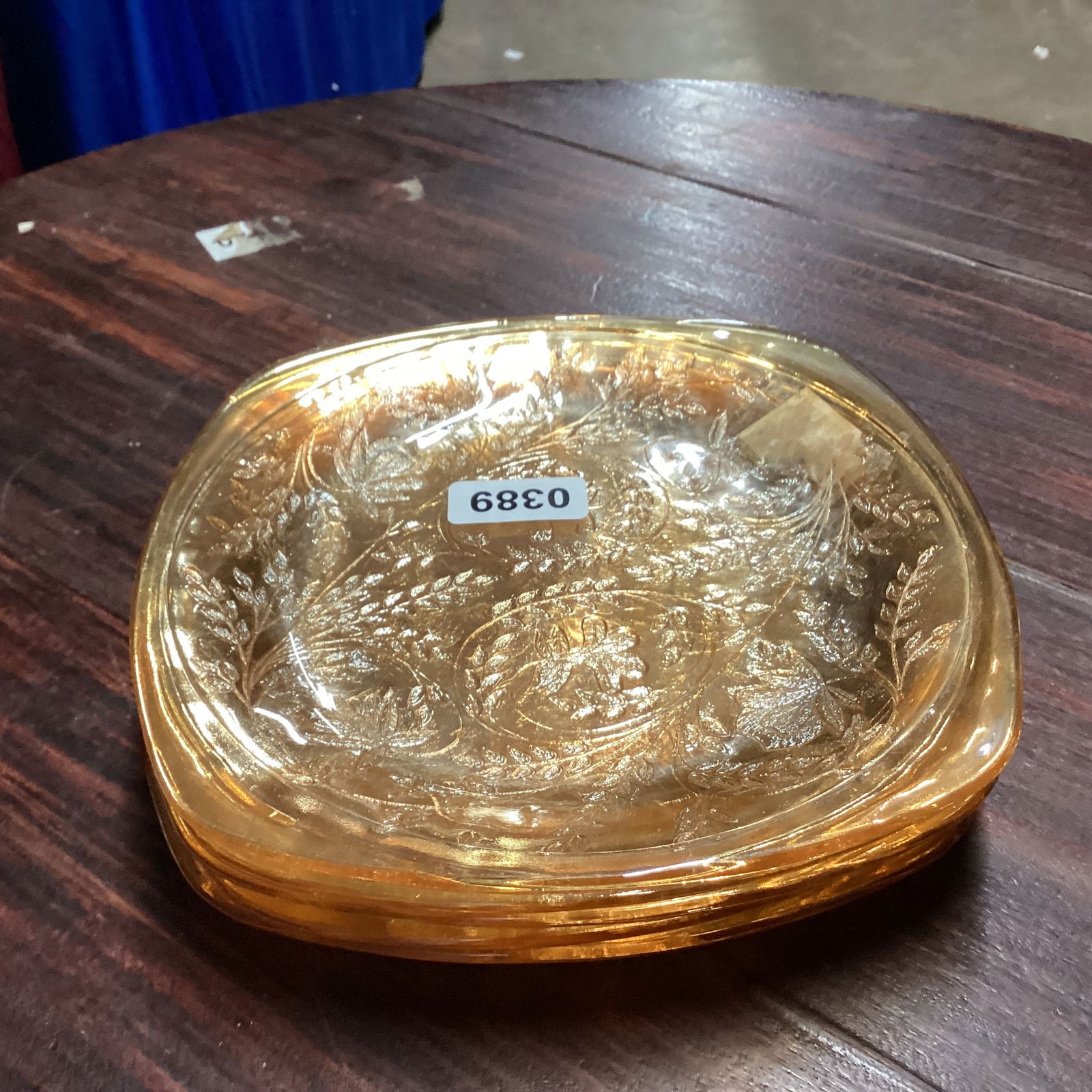 5 DEPRESSION FLORAGOLD SQUARE DINNER PLATES: 8 1/2 WIDE GOOD SHAPE