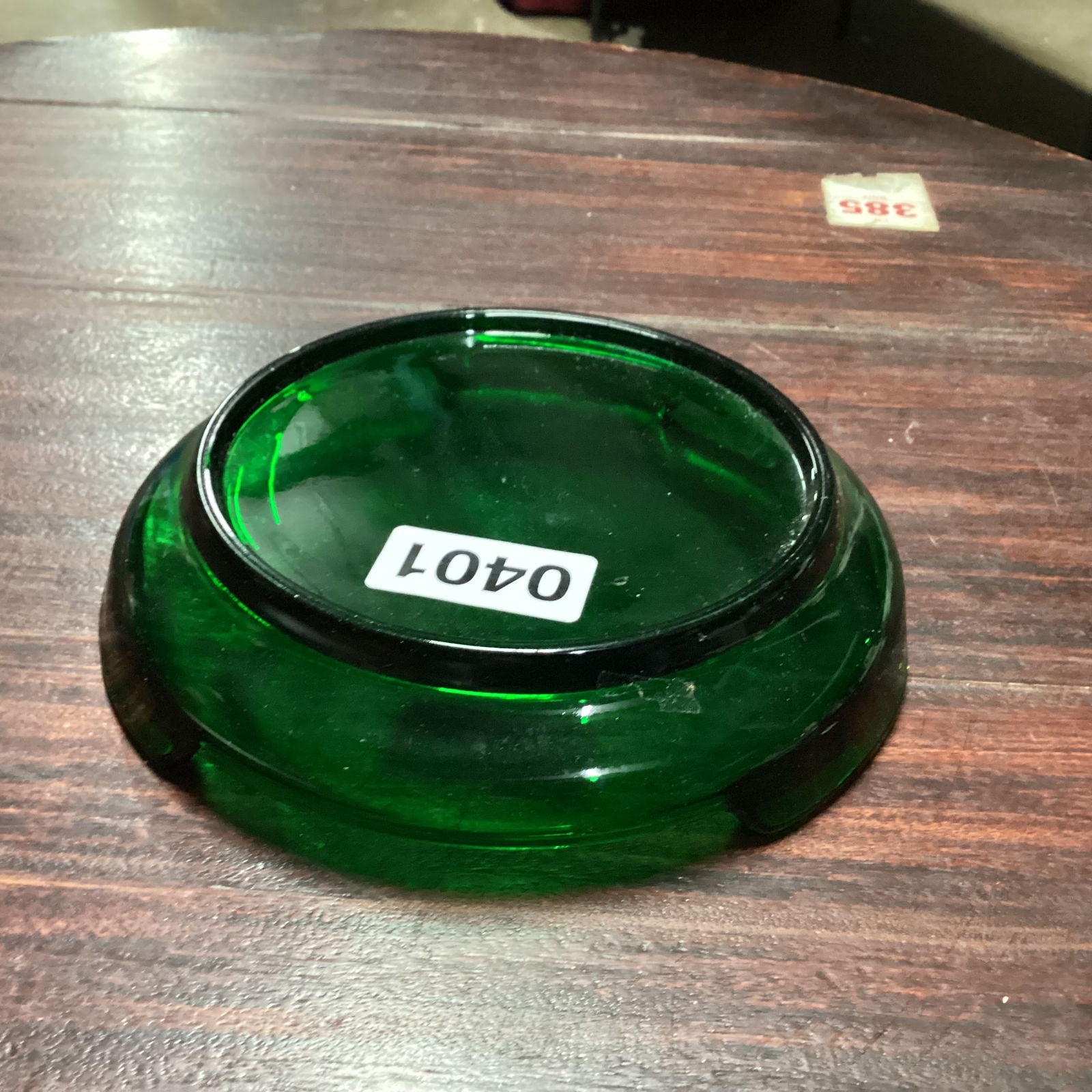 DEPRESSION FOREST GREEN PUNCH BOWL BASE: 6 3/4 WIDE GOOD SHAPE