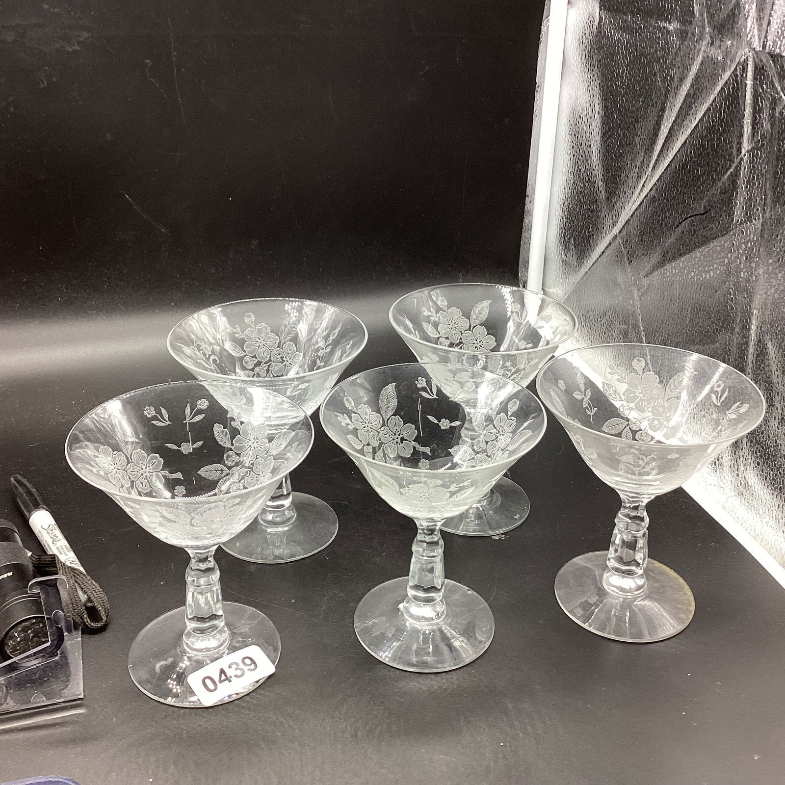 5 DUNCAN & MILLER LANGUAGE OF THE FLOWERS TALL SHERBERTS: 5" TALL GOOD SHAPE