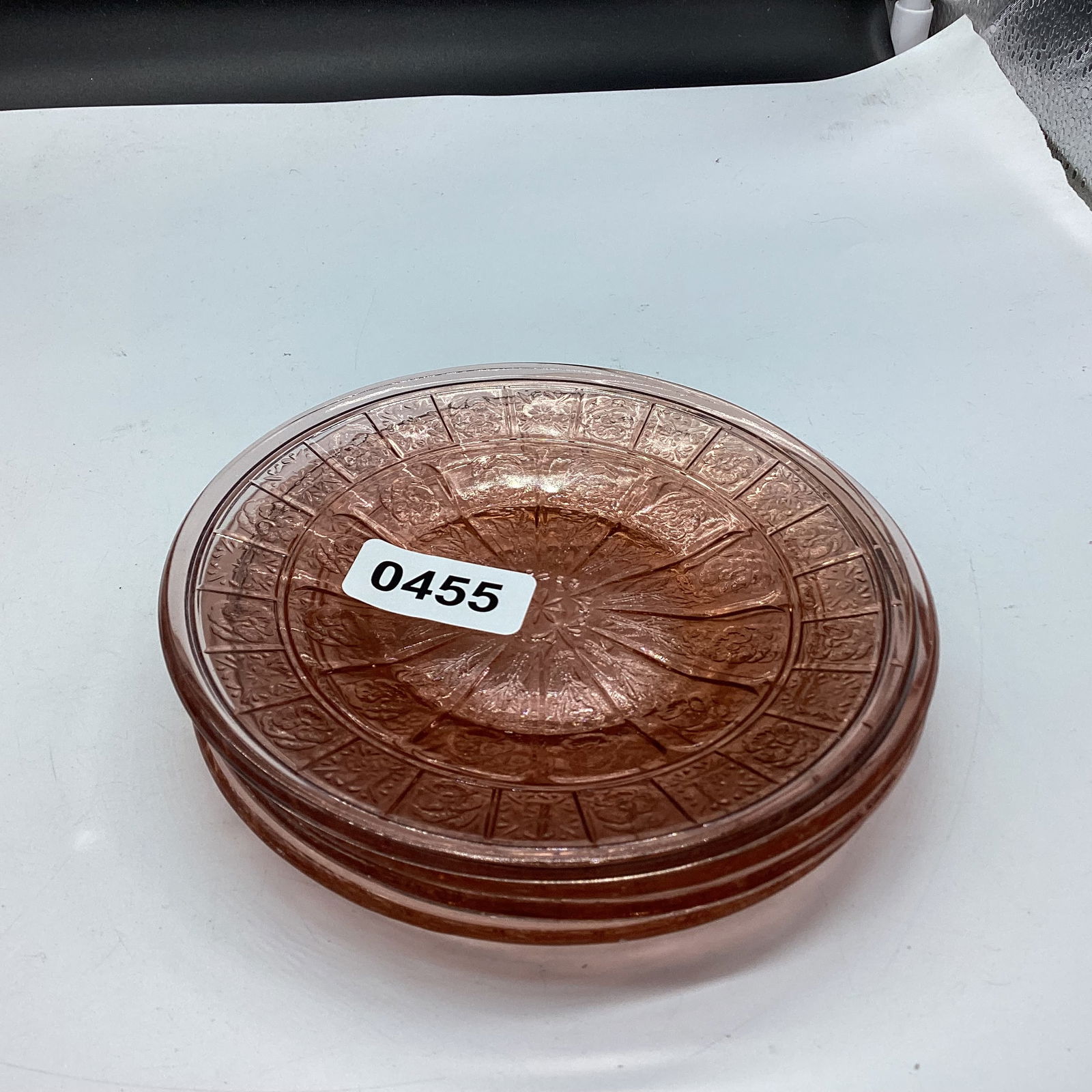 4 DEPRESSION DORIC & PANSY CHILD DINNER PLATES: 6" WIDE GOOD SHAPE