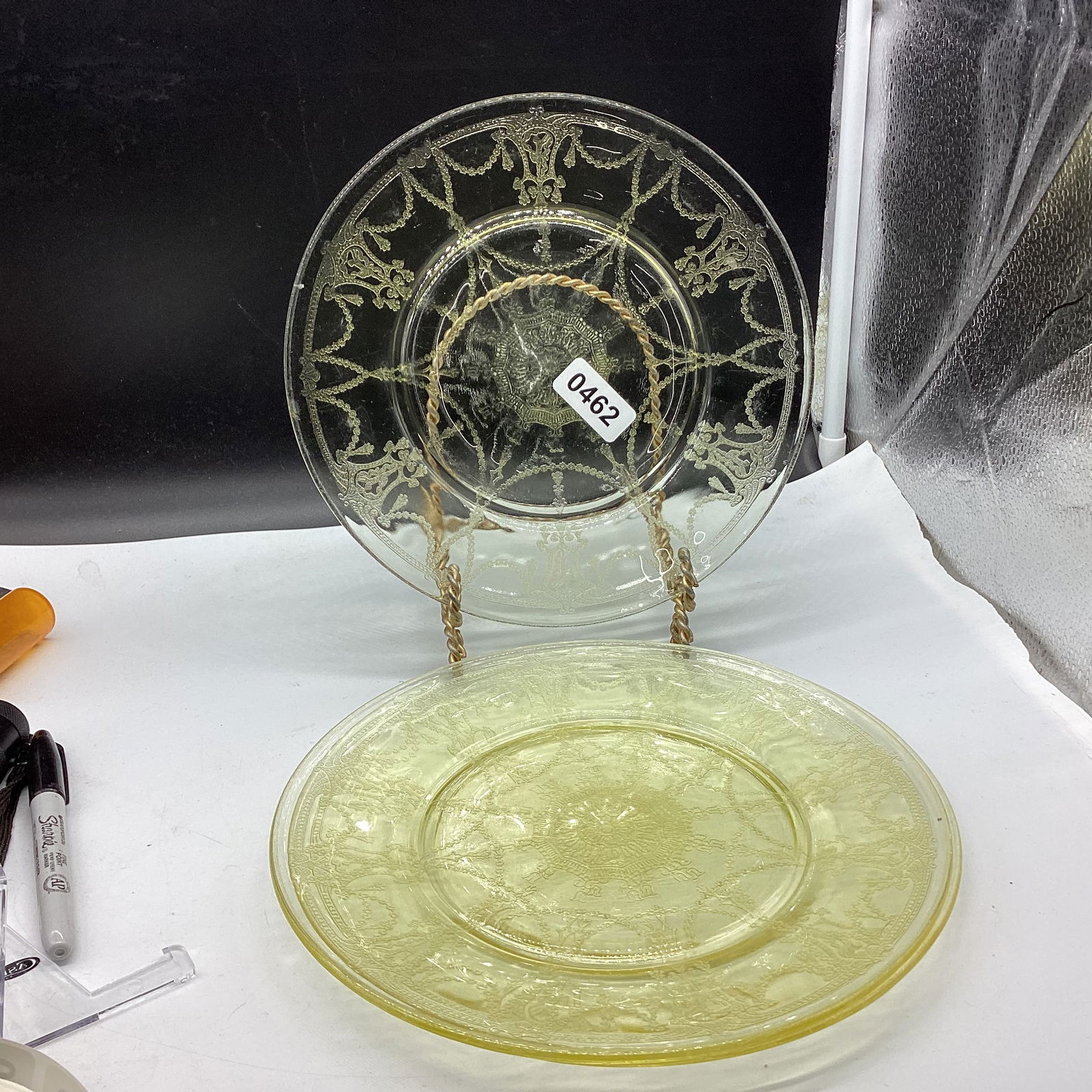 3 DEPRESSION CAMEO PLATES: 9 1/4" W GOOD SHAPE