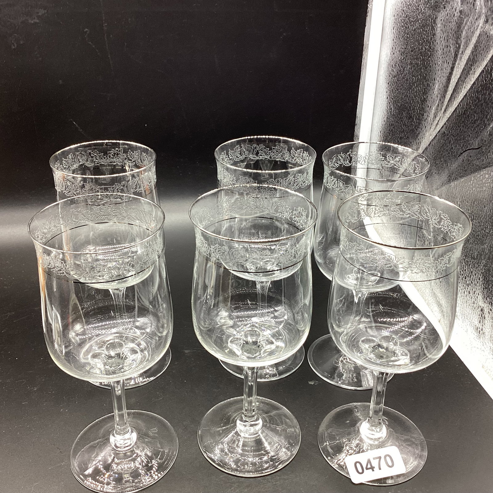 6 LENOX PLATINUM RIM MOON SPUN WATER GLASSES: 6 7/8 TALL GOOD SHAPE