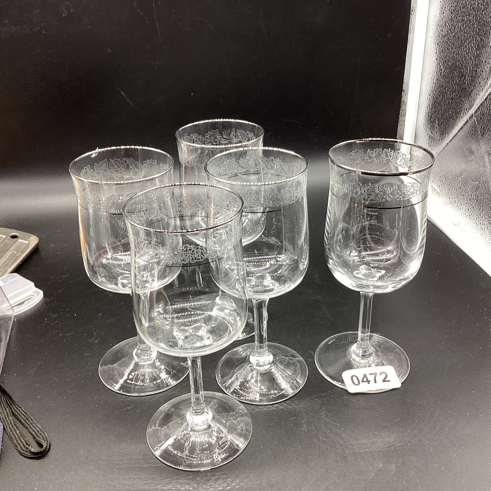 5 LENOX PLATINUM RIM MOON SPUN WINE GLASSES: 6 1/4" TALL GOOD SHAPE