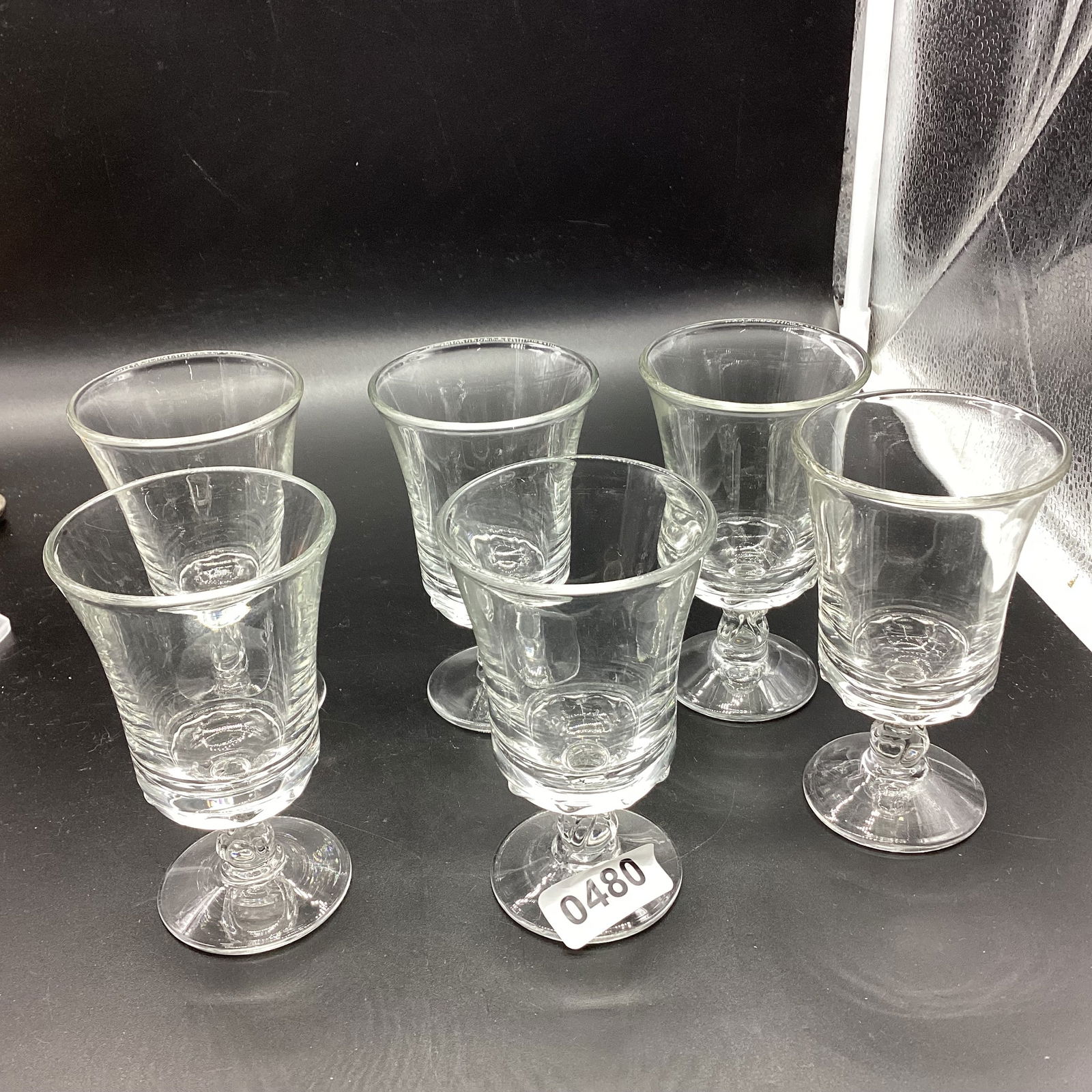 6 FOSTORIA CENTURY JUICE GLASSES: 4 5/8 TALL GOOD SHAPE