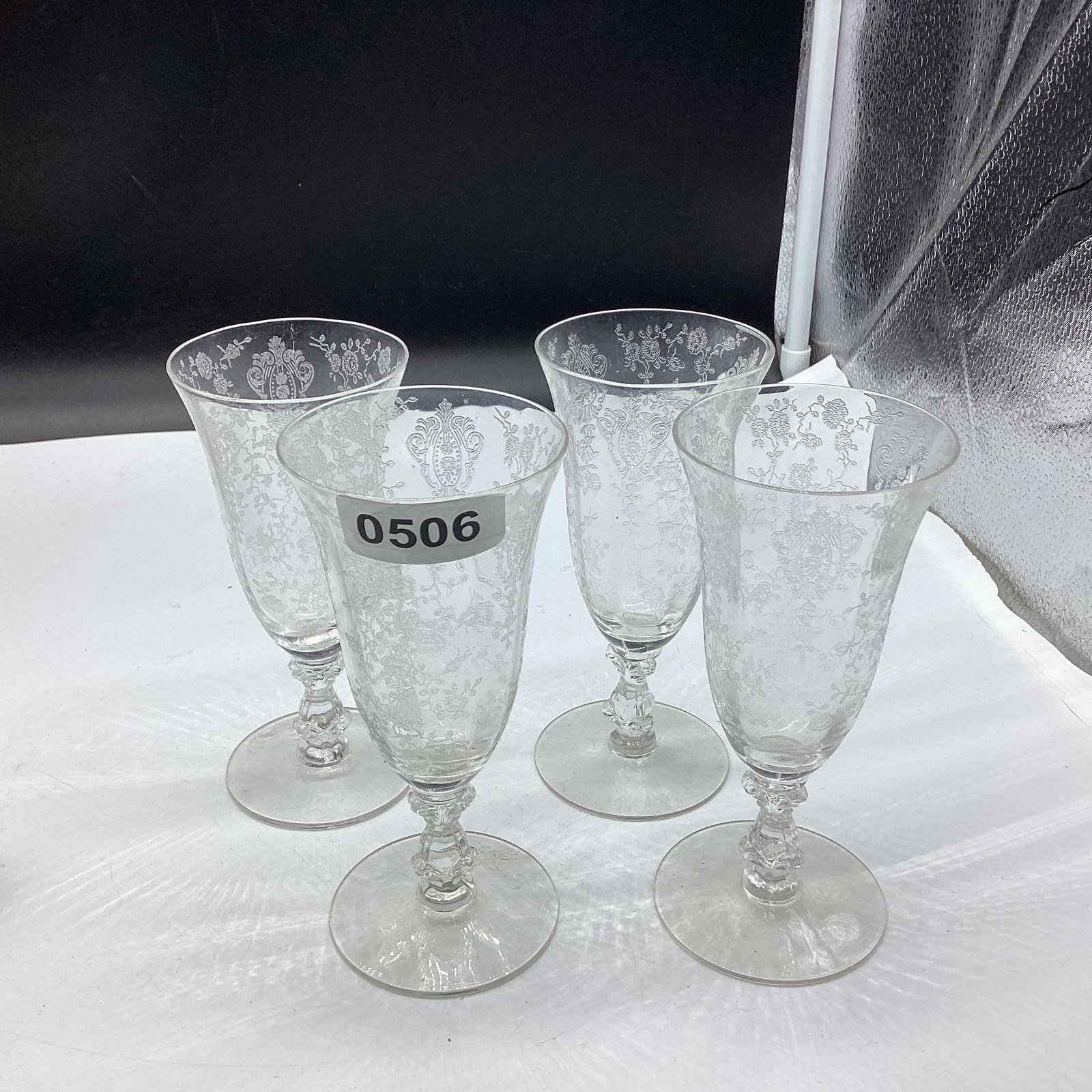 4 CAMBRIDGE ROSE POINT JUICE TUMBLERS REGULAR STEMS: 5 1/2" TALL GOOD SHAPE