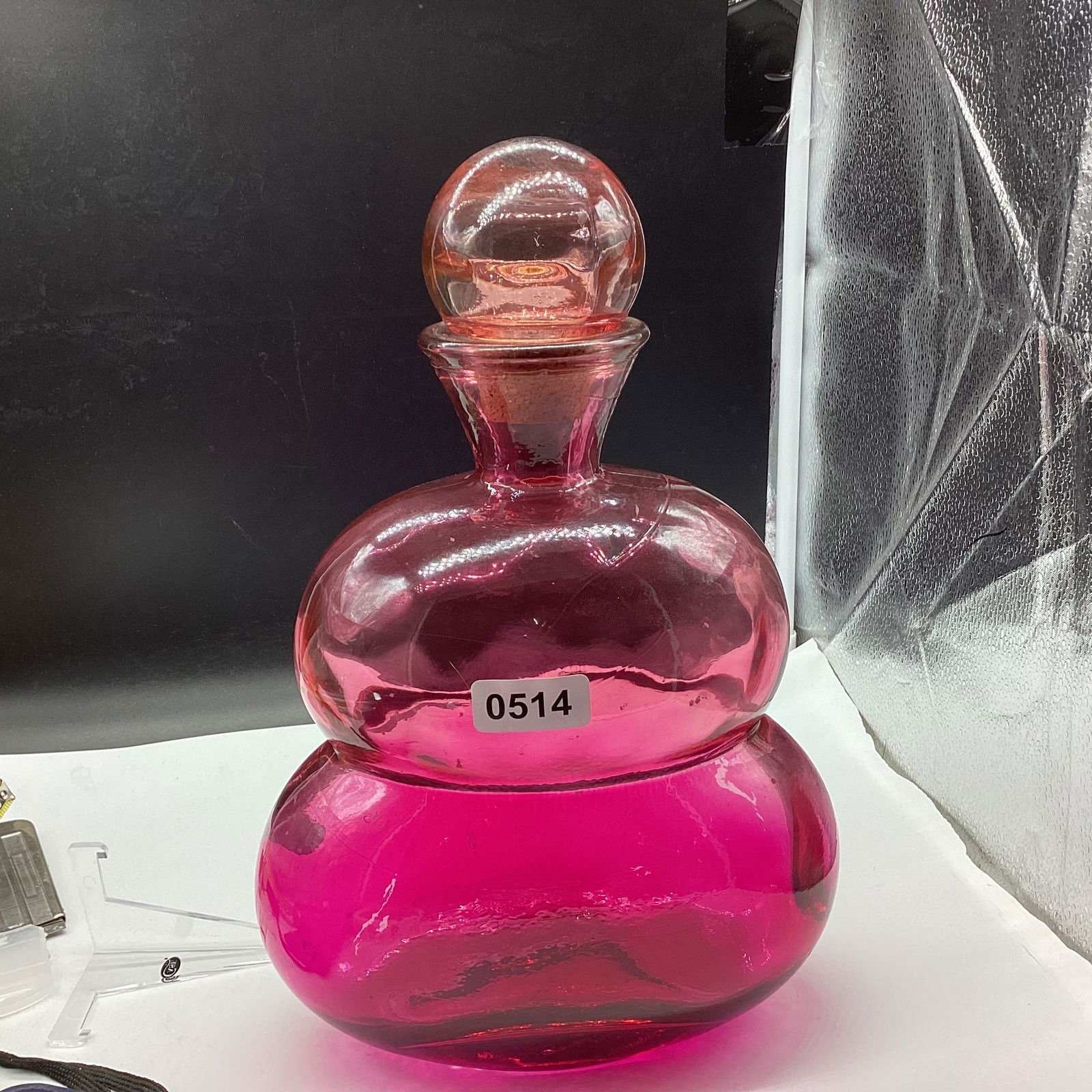 MCM LARGE HAND BLOWN 2 TIER CECANTER: 8 1/2 X 13 1/2 GOOD SHAPE