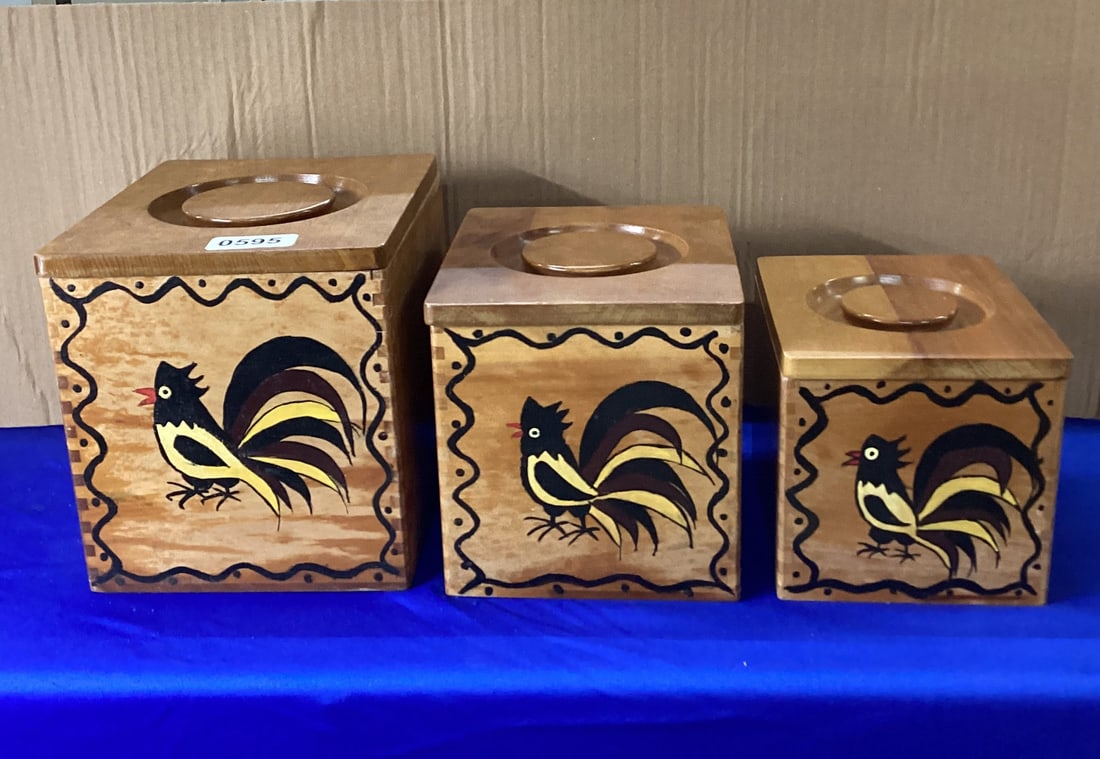 3 PC. SET WOODEN CANISTER SET: WOODPECKER WOOD WORKS GOOD SHAPE