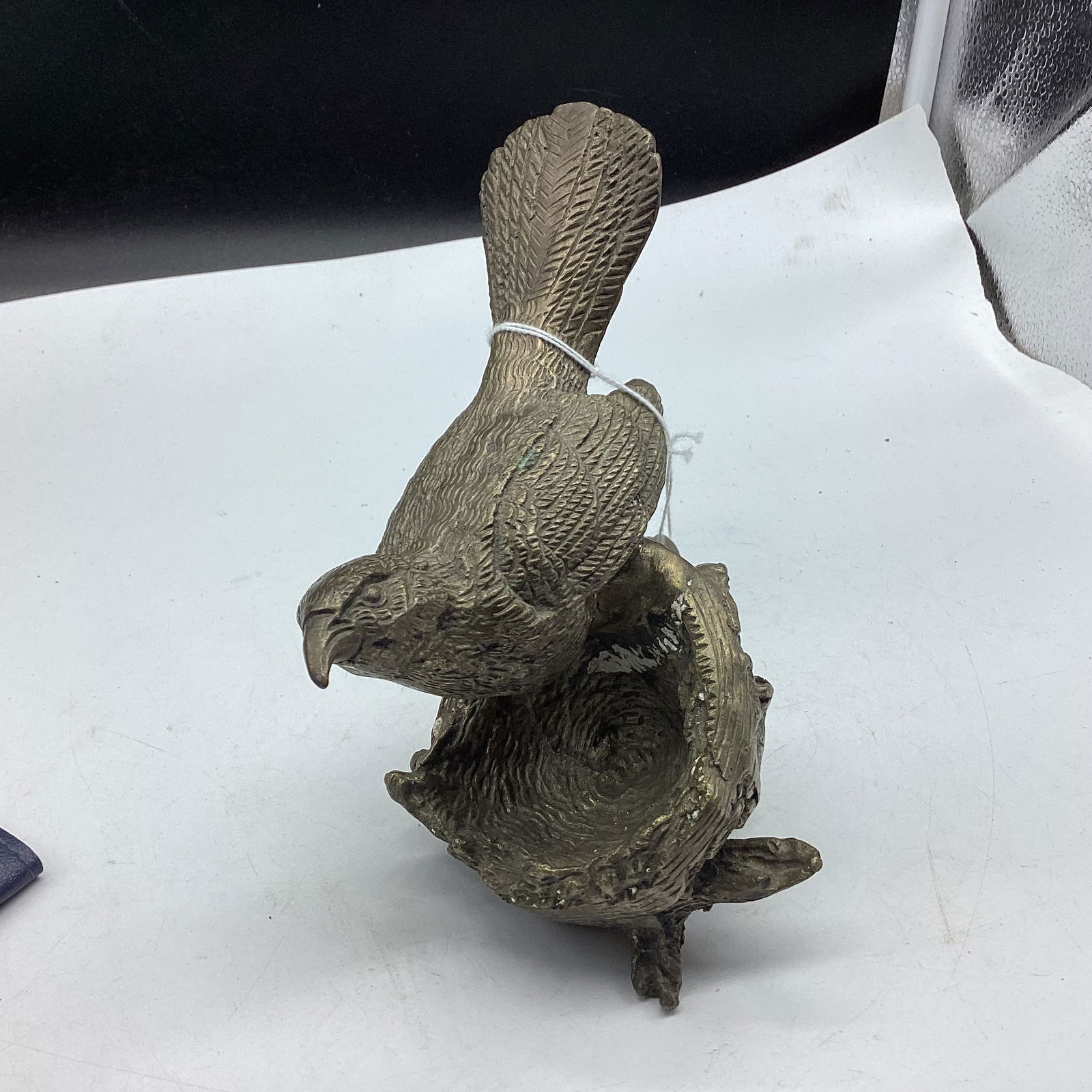 VINTAGE BRONZE BIRD SITTING ON NEST MADE IN INDIA (1 of 3)