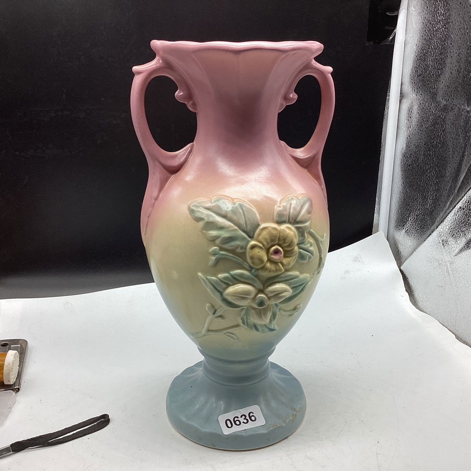 HULL WILD FLOWER PATTERN VASE W-17-12 1/2: 12 1/2" TALL GOOD SHAPE