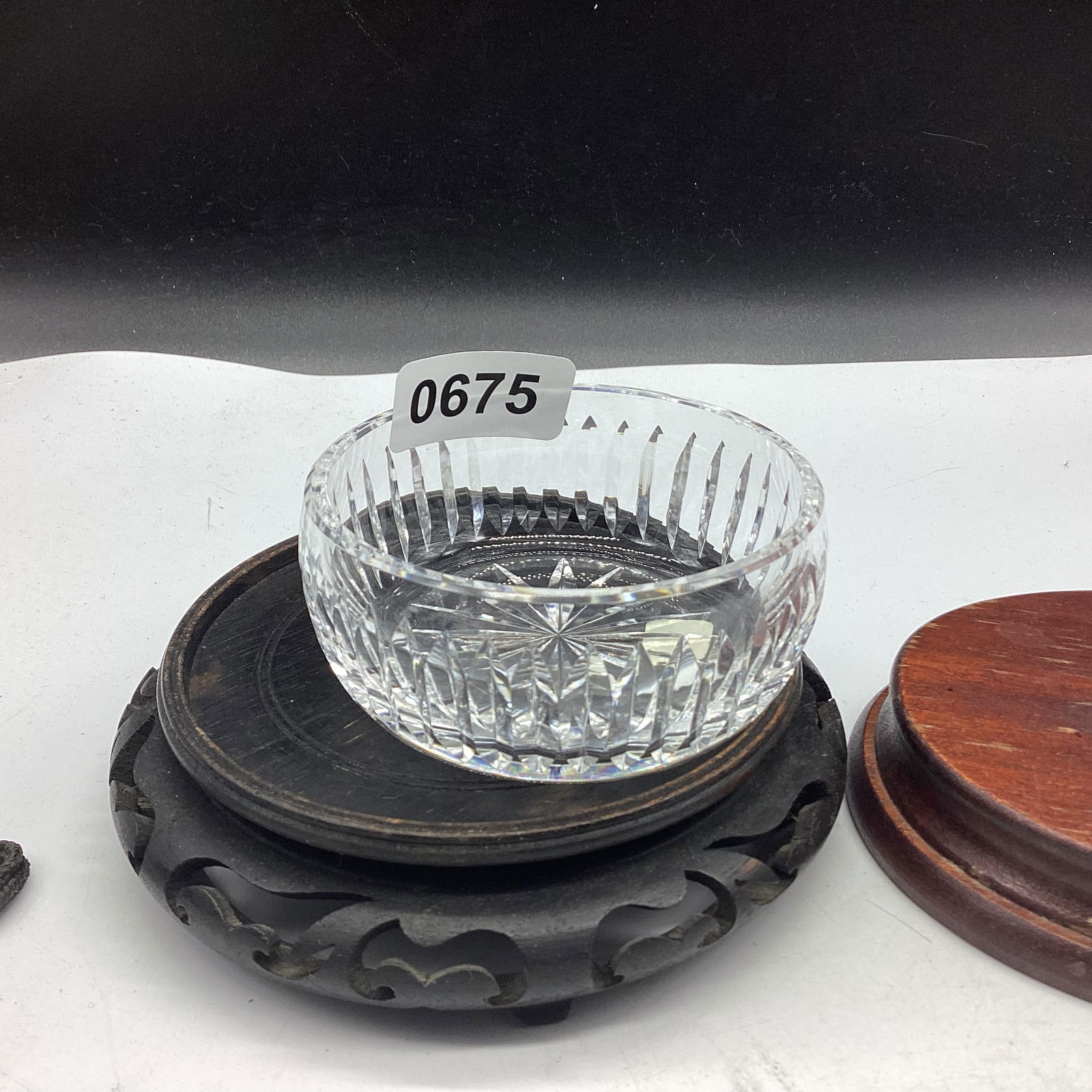 VINTAGE BRILLIANT CUT GLASS PIN DISH SIGNED WATERFORD: 1 1/2 X 3 1/4 GOOD SHAPE