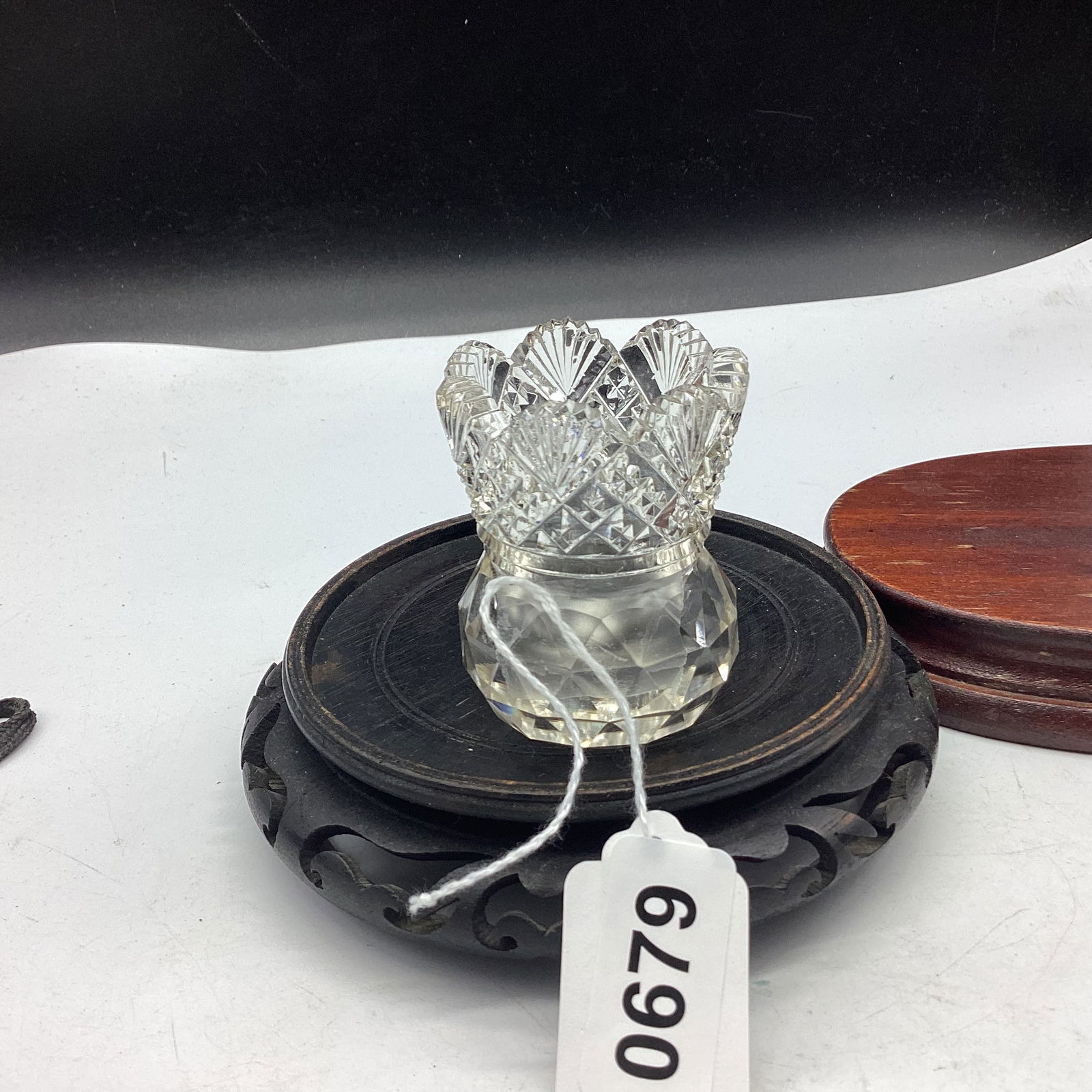 VINTAGE BRILLIANT CUT GLASS TOOTH PICK HOLDER: 2 1/2" TALL GOOD SHAPE