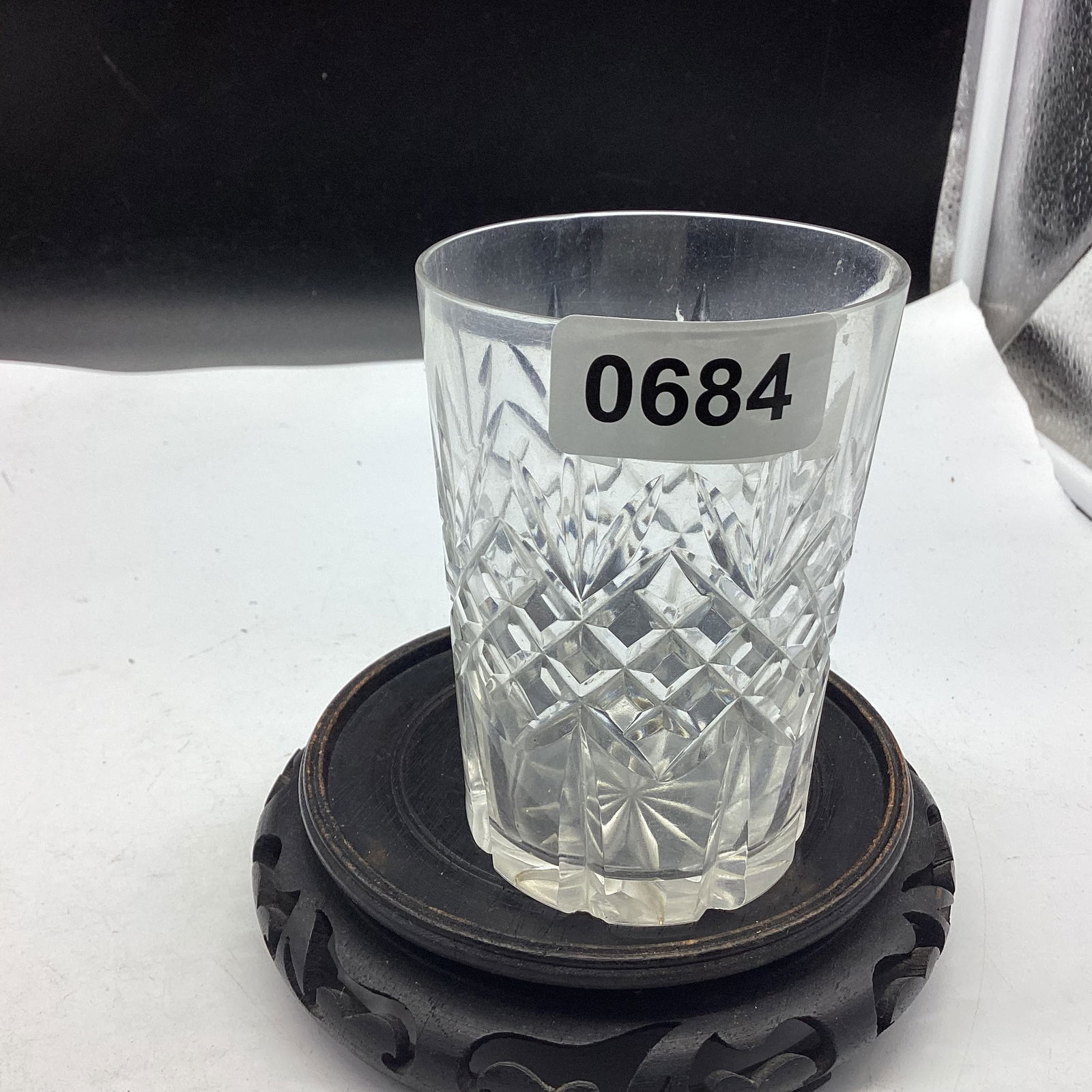 BRILLIANT CUT GLASS TUMBLER: 3 3/4'' TALL GOOD SHAPE