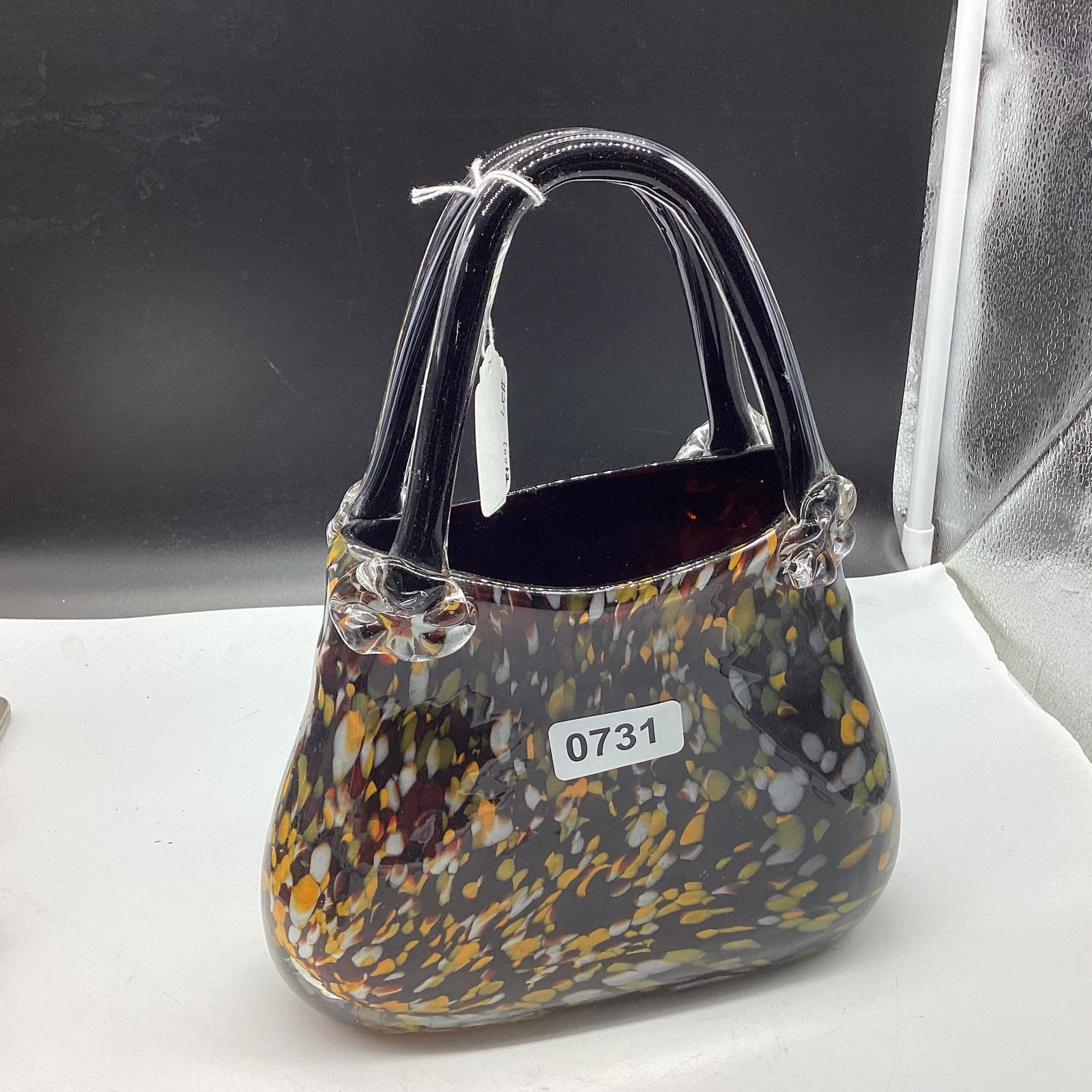 VINTAGE MURANO HEAVY ART GLASS PURSE W/APPLIED HANDLES (1 of 2)