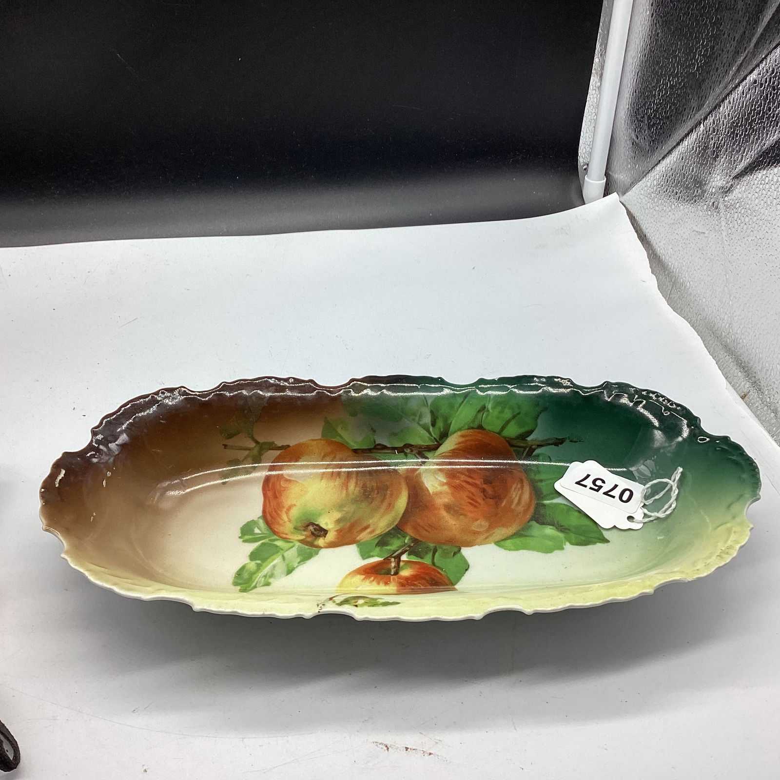 HAND PAINTED PORCELILAN CELERY DISH: 12" WIDE GOOD SHAPE