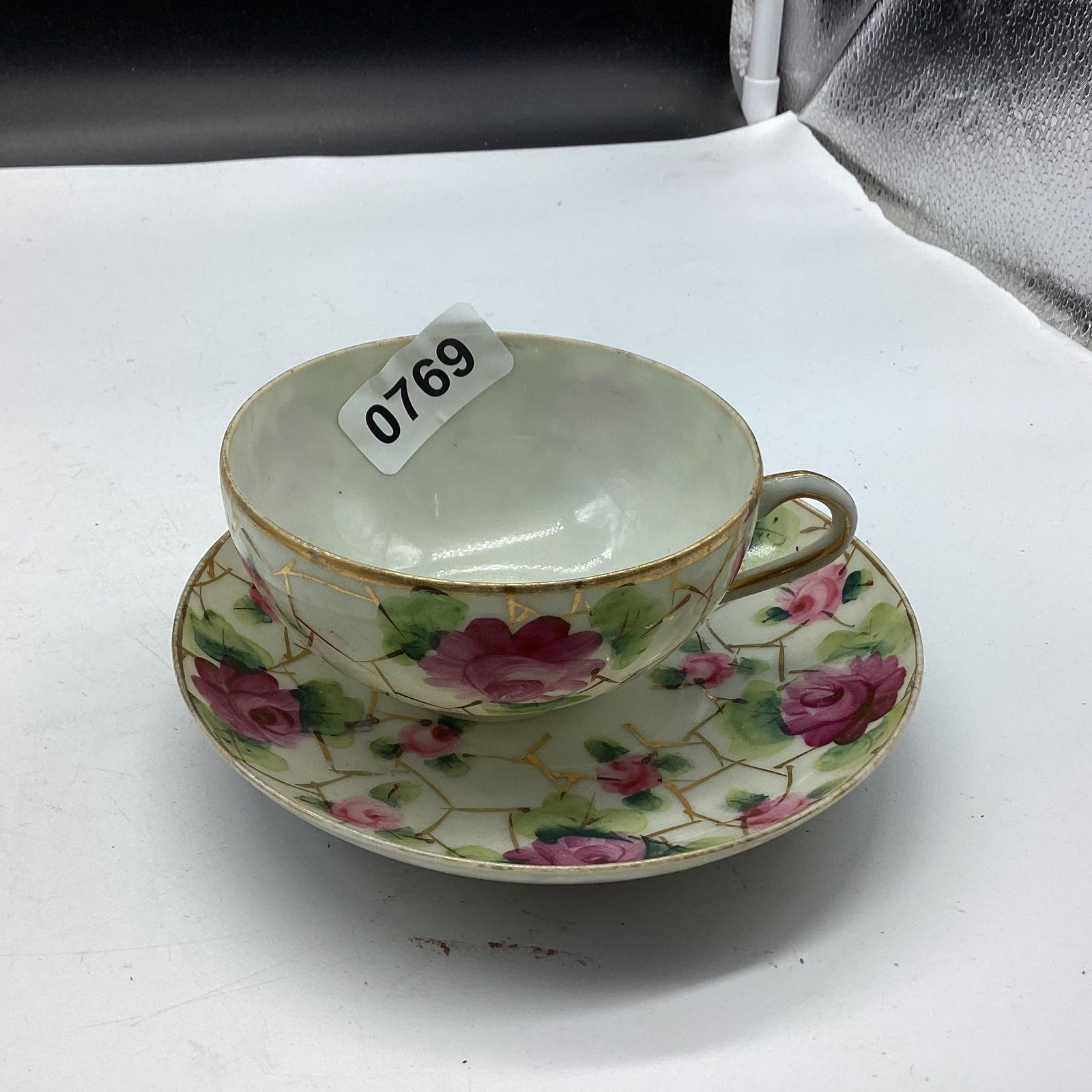HAND PAINTED CUP & SAUCER JAPAN (1 of 2)