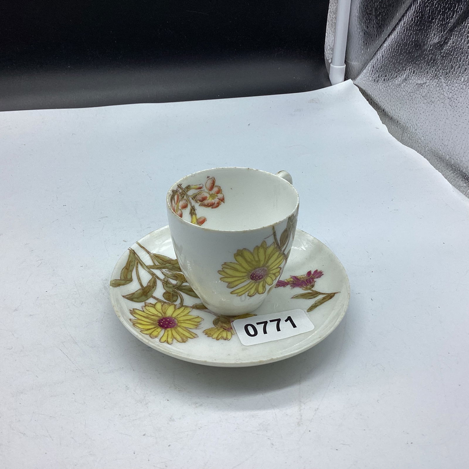 HAND PAINTED PORCELIAN CUP & SAUCER LIMOGE: GOOD SHAPE