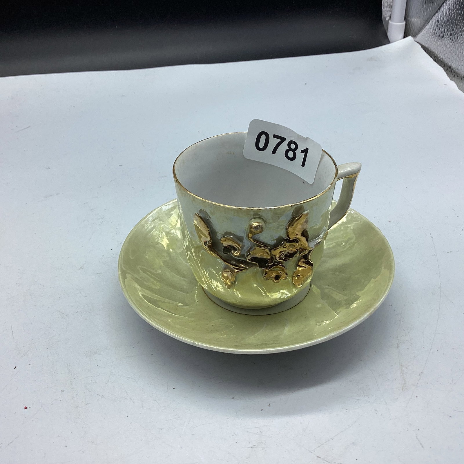HAND PAINTED DEMITASSIE CUP & SAUCER: GOOD SHAPE