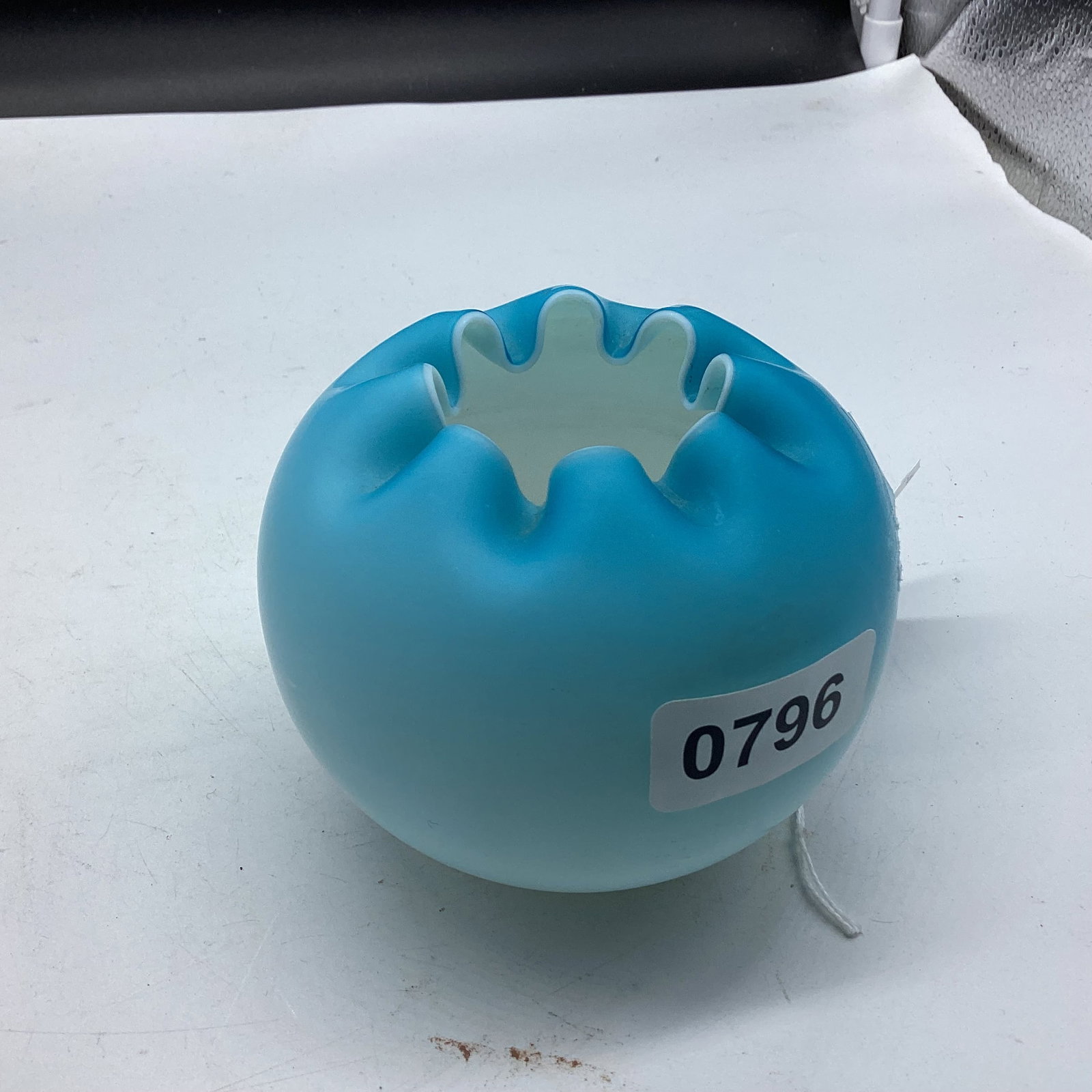 BLUE SATIN HAND BLOWN ROSE BOWL (1 of 1)