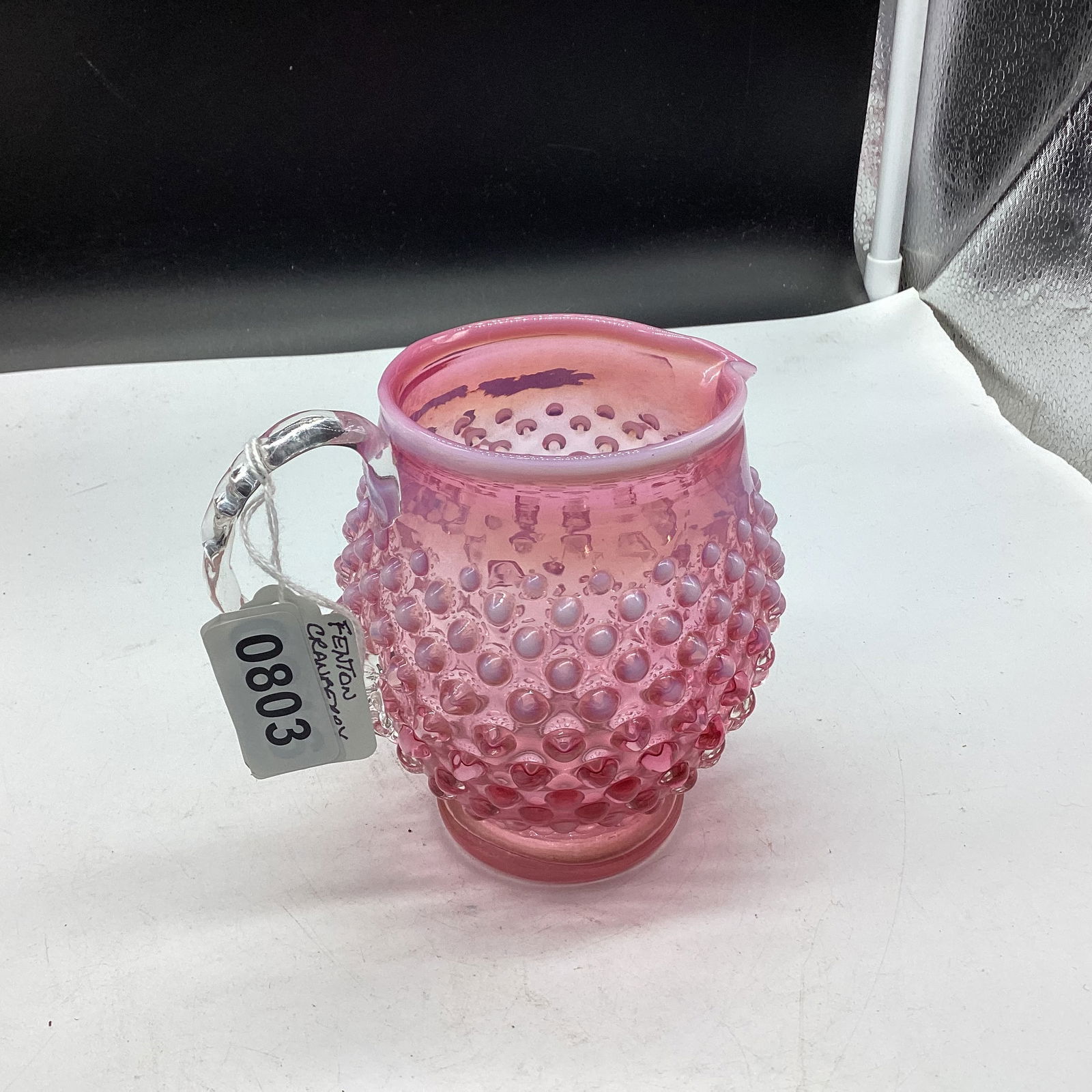 FENTON CRANBERRY HOBNAIL OPALASCENT PITCHER: 4 1/2" TALL GOOD SHAPE