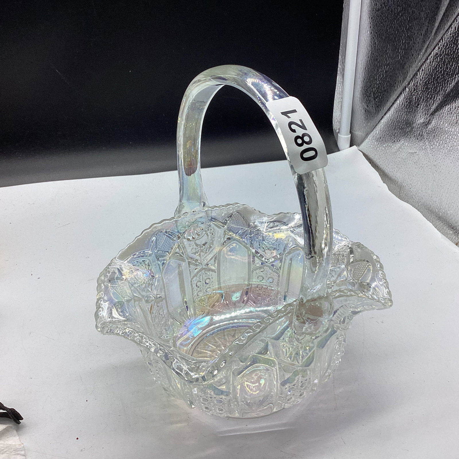 I. G. A. IRIDESCENT BASKET: 7 1/2 X 7 GOOD SHAPE