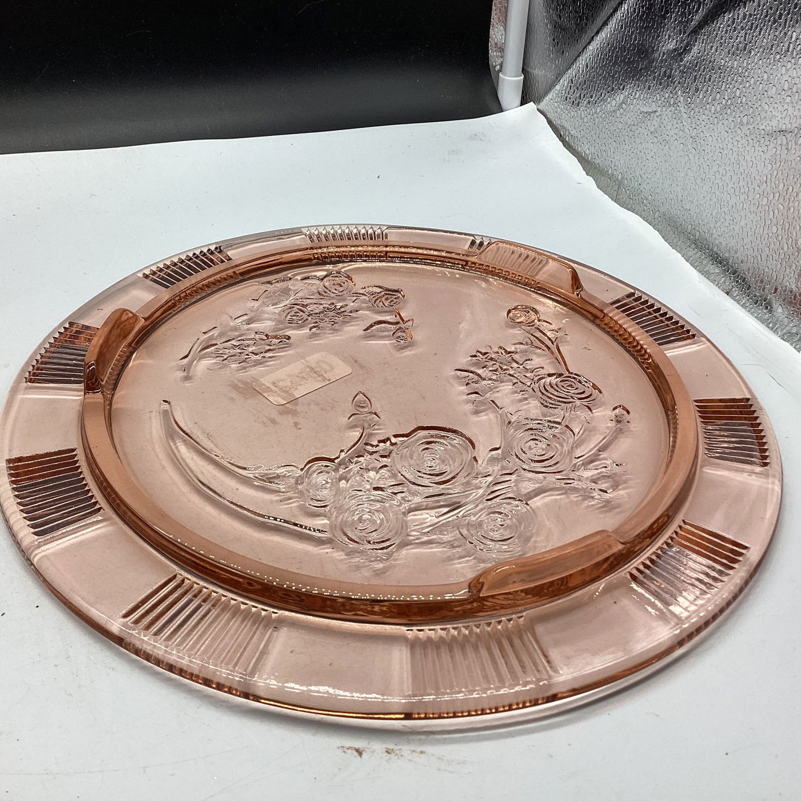 DEPRESSION CABBAGE ROSE CAKE PLATE - 2