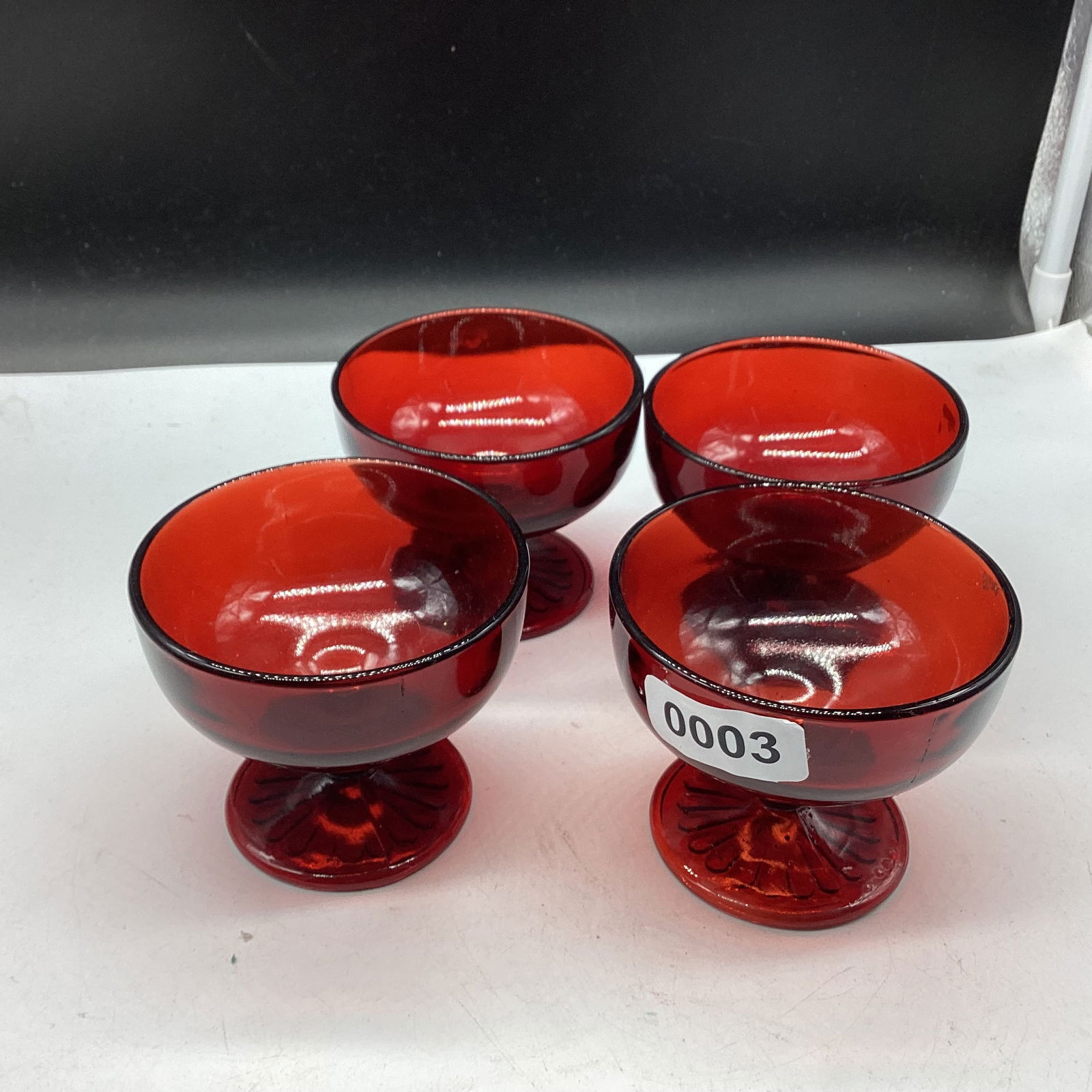 4 DEPRESSION ROYAL RUBY RED SHERBERTS: 3" TALL GOOD SHAPE