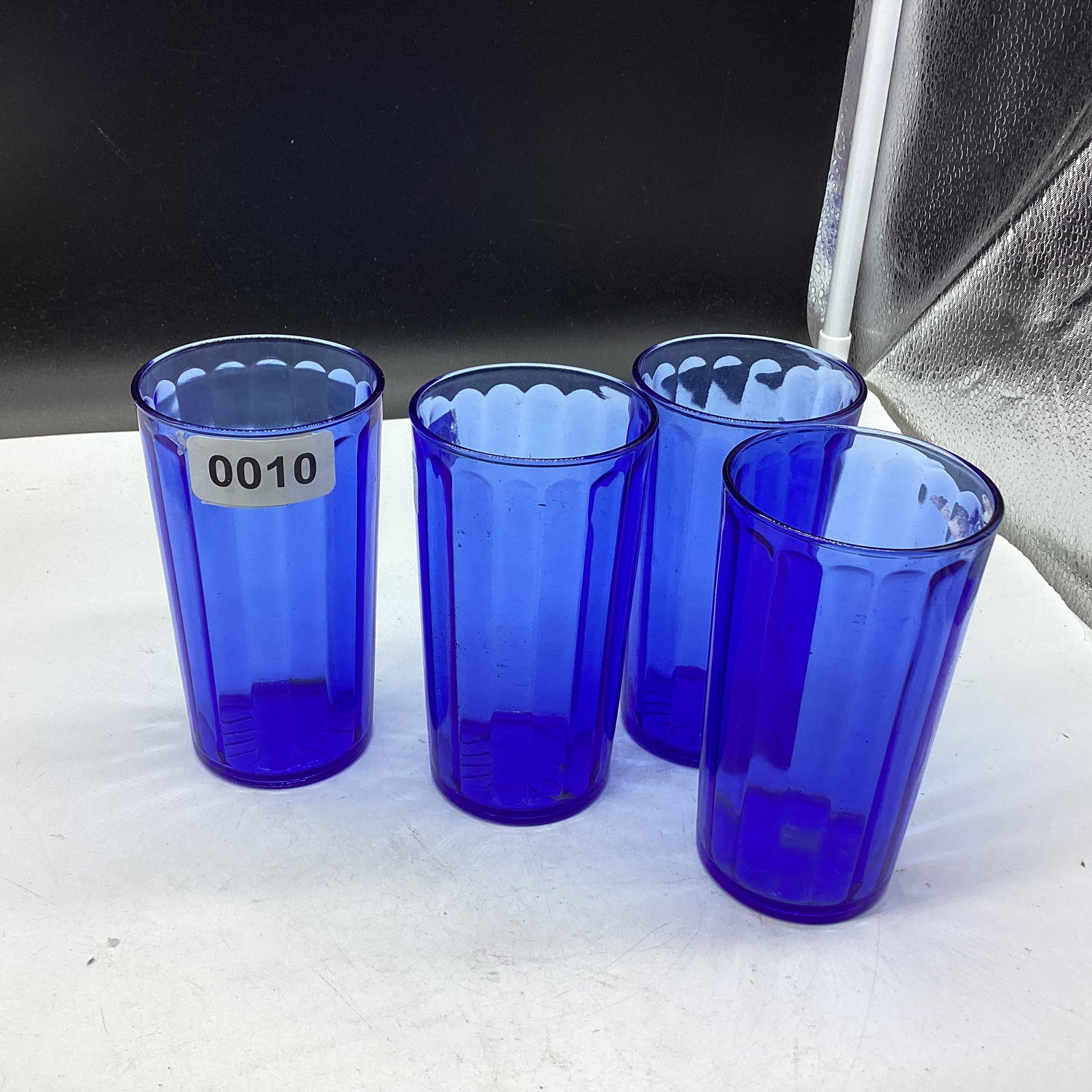 4 DEPRESSION BLUE AUROA TUMBLERS: 4 1/2" TALL GOOD SHAPE