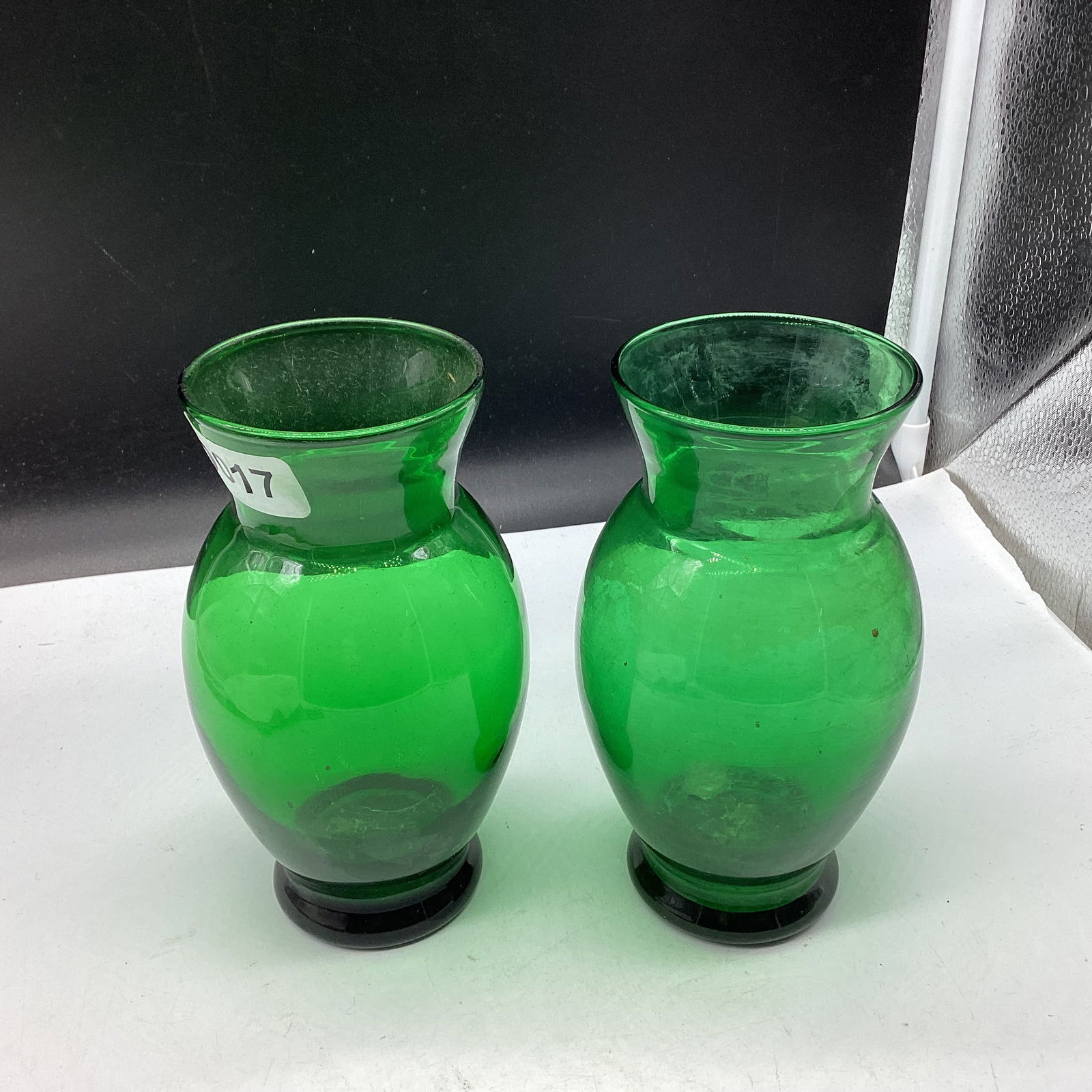 2 DEPRESSION FOREST GREEN VASES (1 of 1)