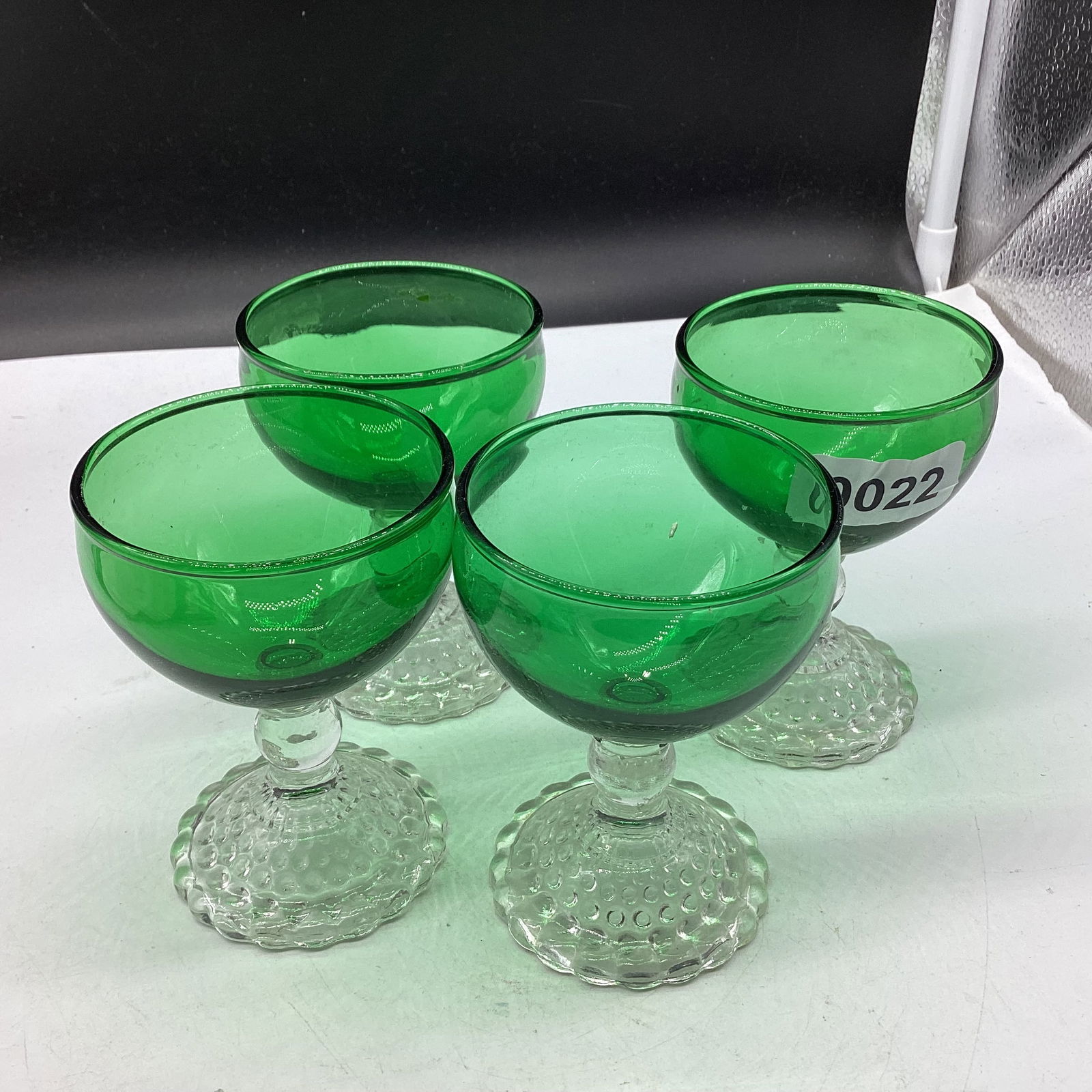 4 1950'S FOREST GREEN COCKTAILS W/BOOPIE FEET: 4 1/4" TALL GOOD SHAPE