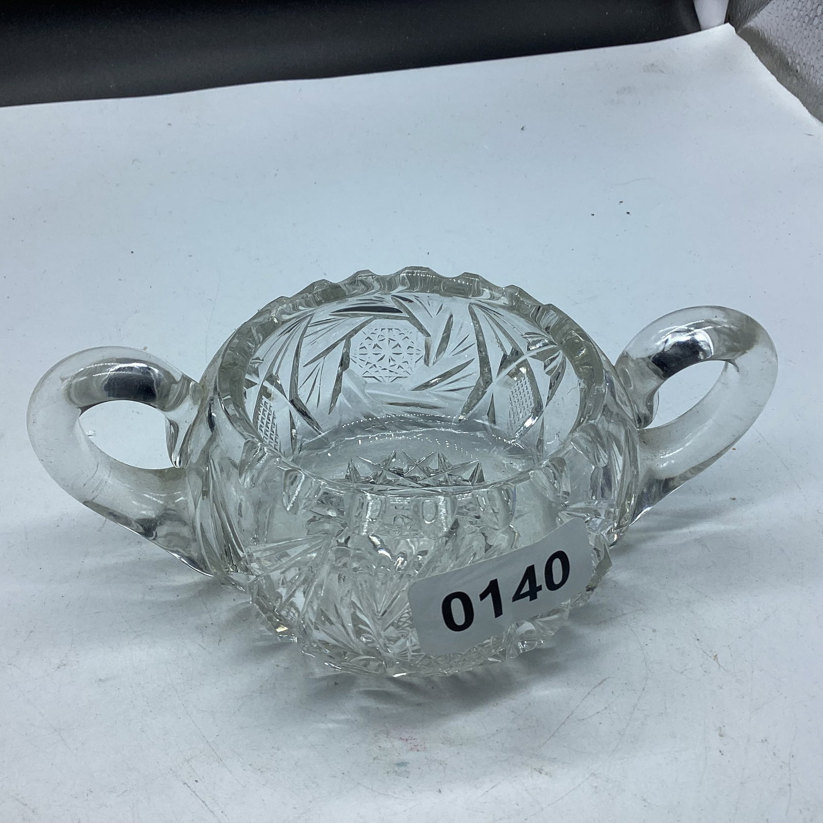 CUT GLASS PINWHEEL SUGAR BOWL: GOOD SHAPE