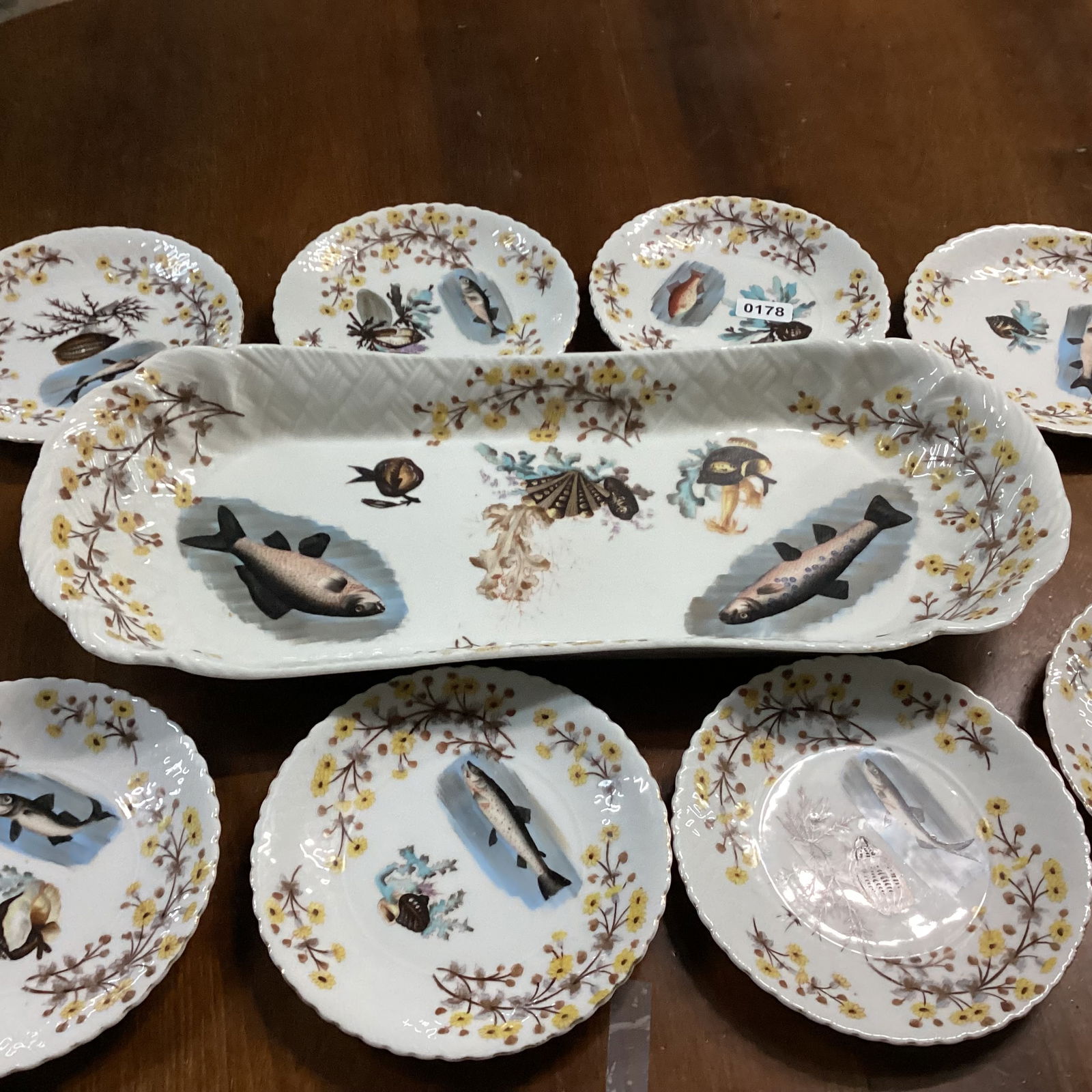 9 PC. PORCELIAN HAND PAINTED FISH SET - 3