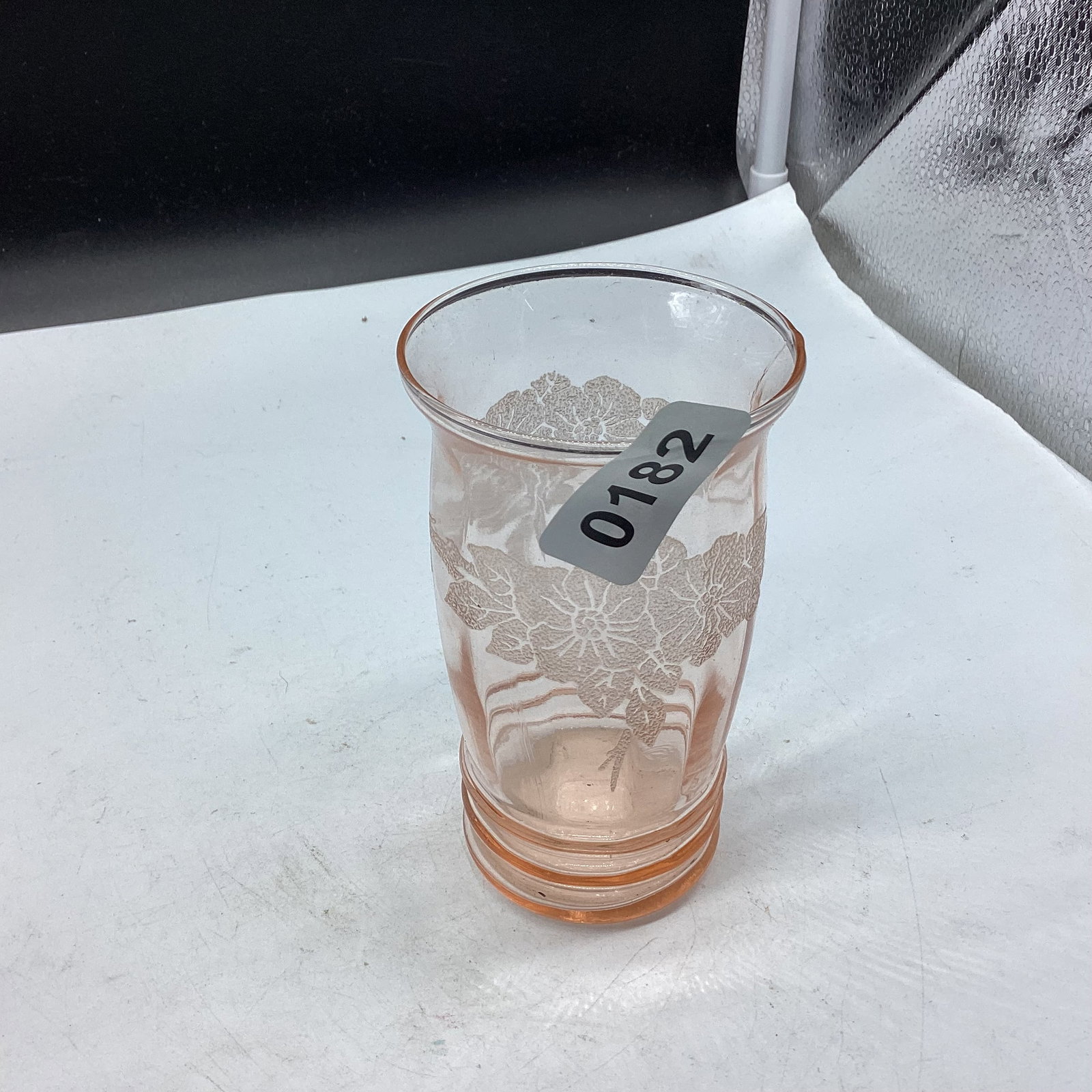 DEPRESSION DOGWOOD TUMBLER: 4 1/2" TALL GOOD SHAPE