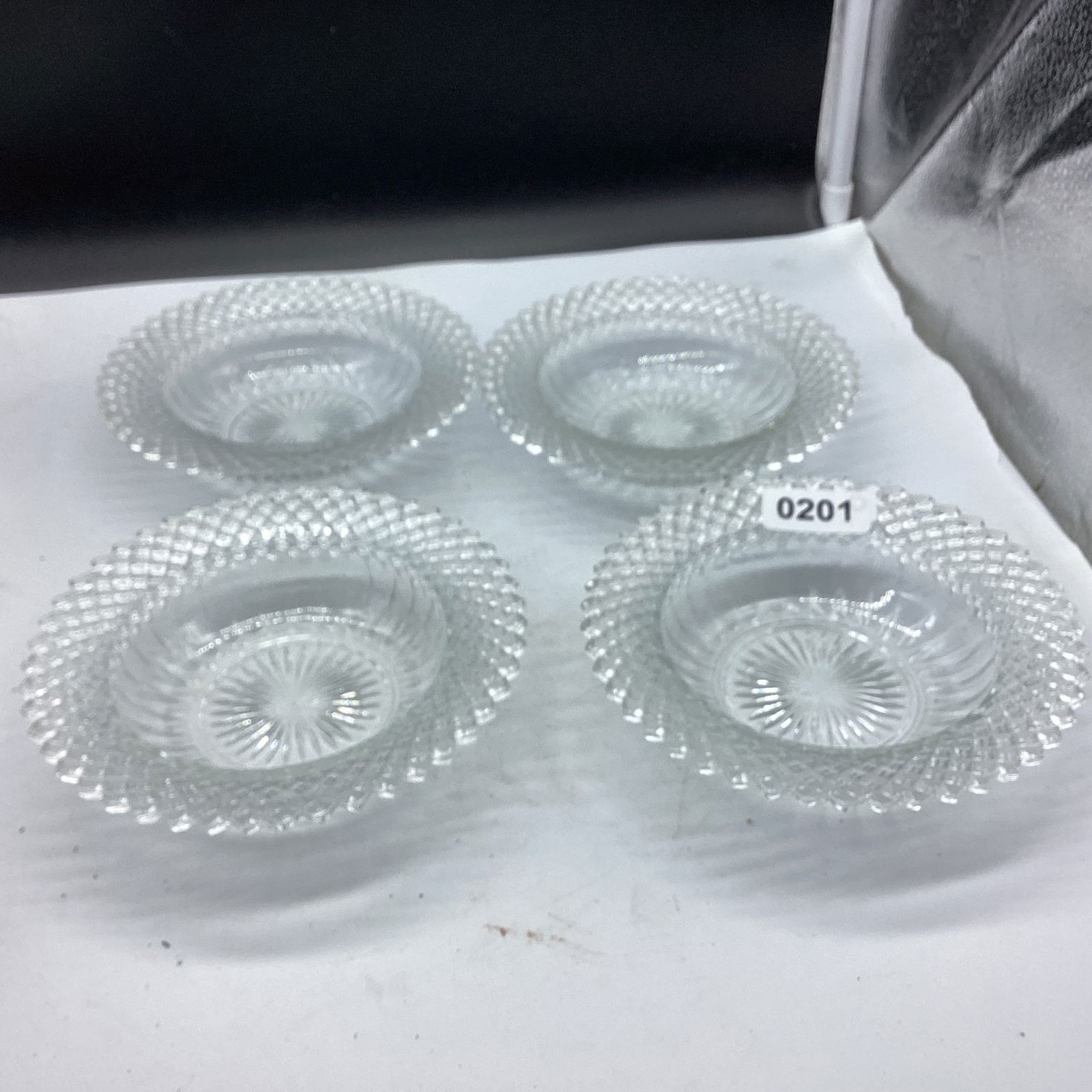 4 DEPRESSION MISS AMERICA CLEAR CEREAL BOWLS: 6 1/4" WIDE GOOD SHAPE