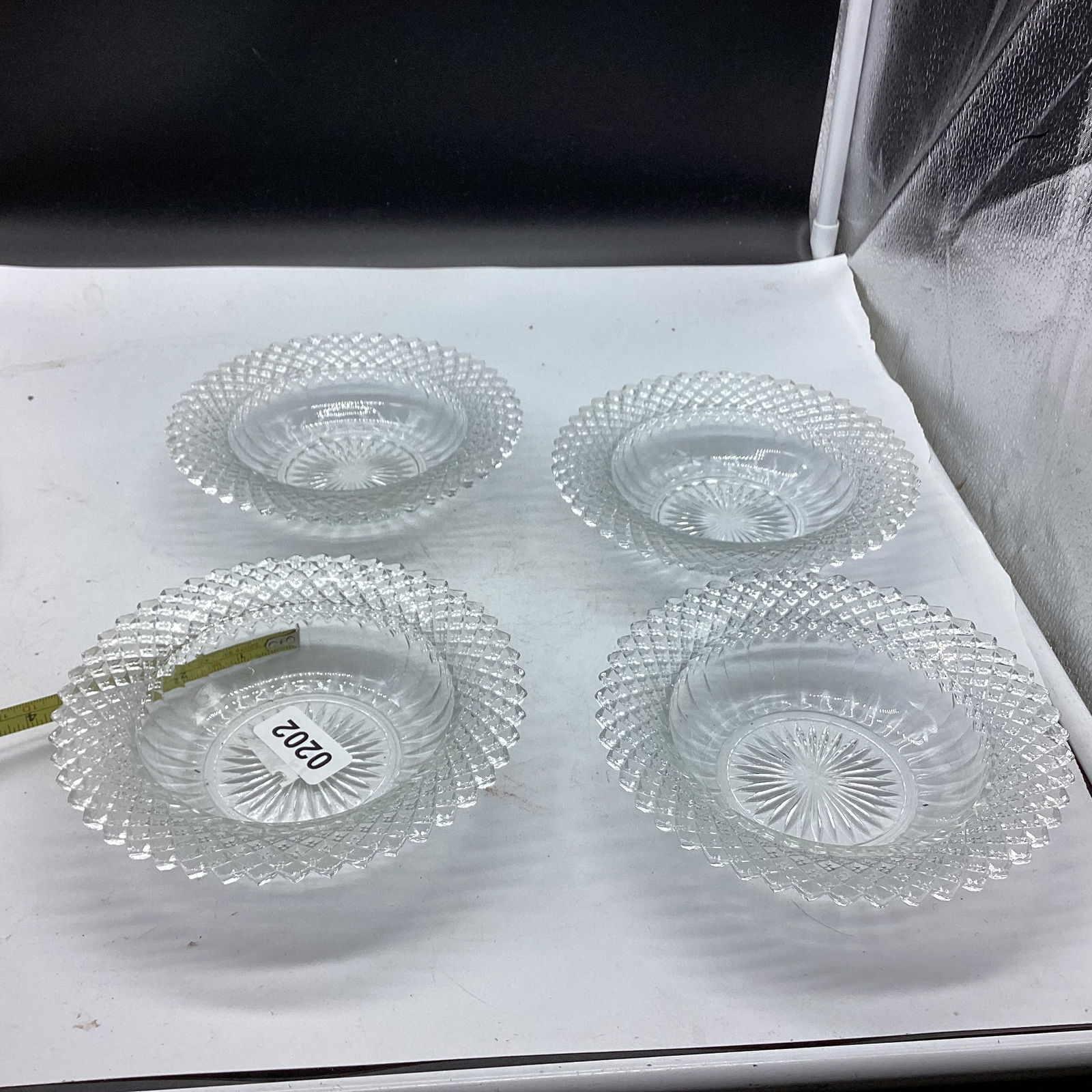 4 DEPRESSION MISS AMERICA CLEAR CEREAL BOWLS: 6 1/4" WIDE GOOD SHAPE