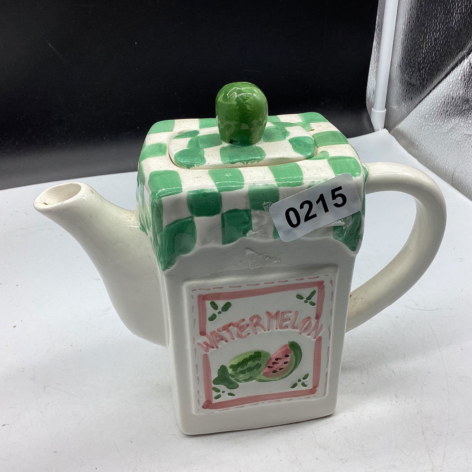 CERMANIC YTEA [PT WATERMELON PANTED ON: 7" T X 8" W GOOD SHAPE