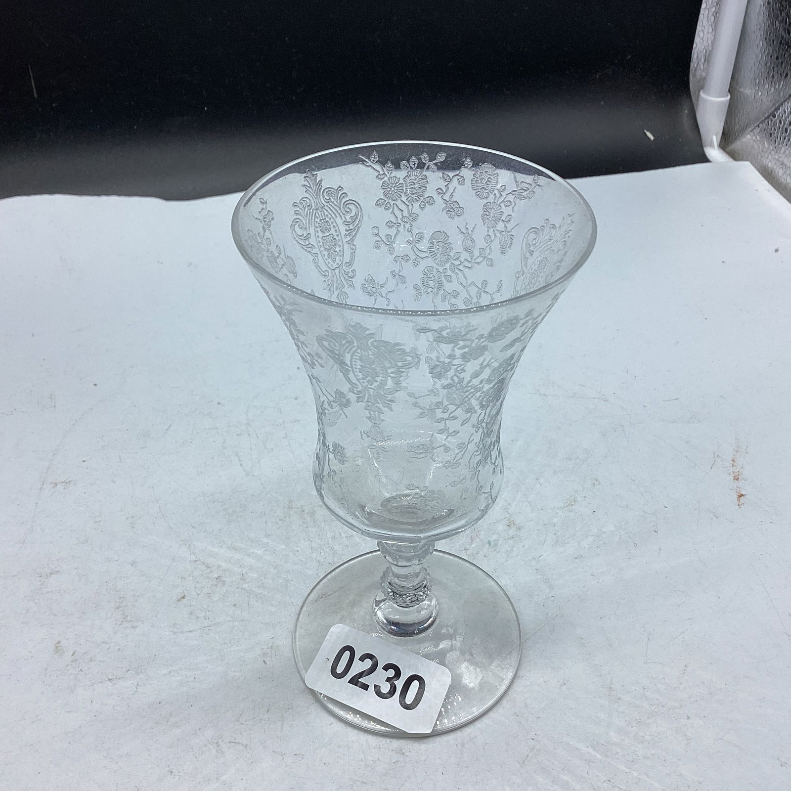 ELEGANT GLASS ROSEPOINT JUICE TUMBLER: 5 1/2" TALL GOOD SHAPE